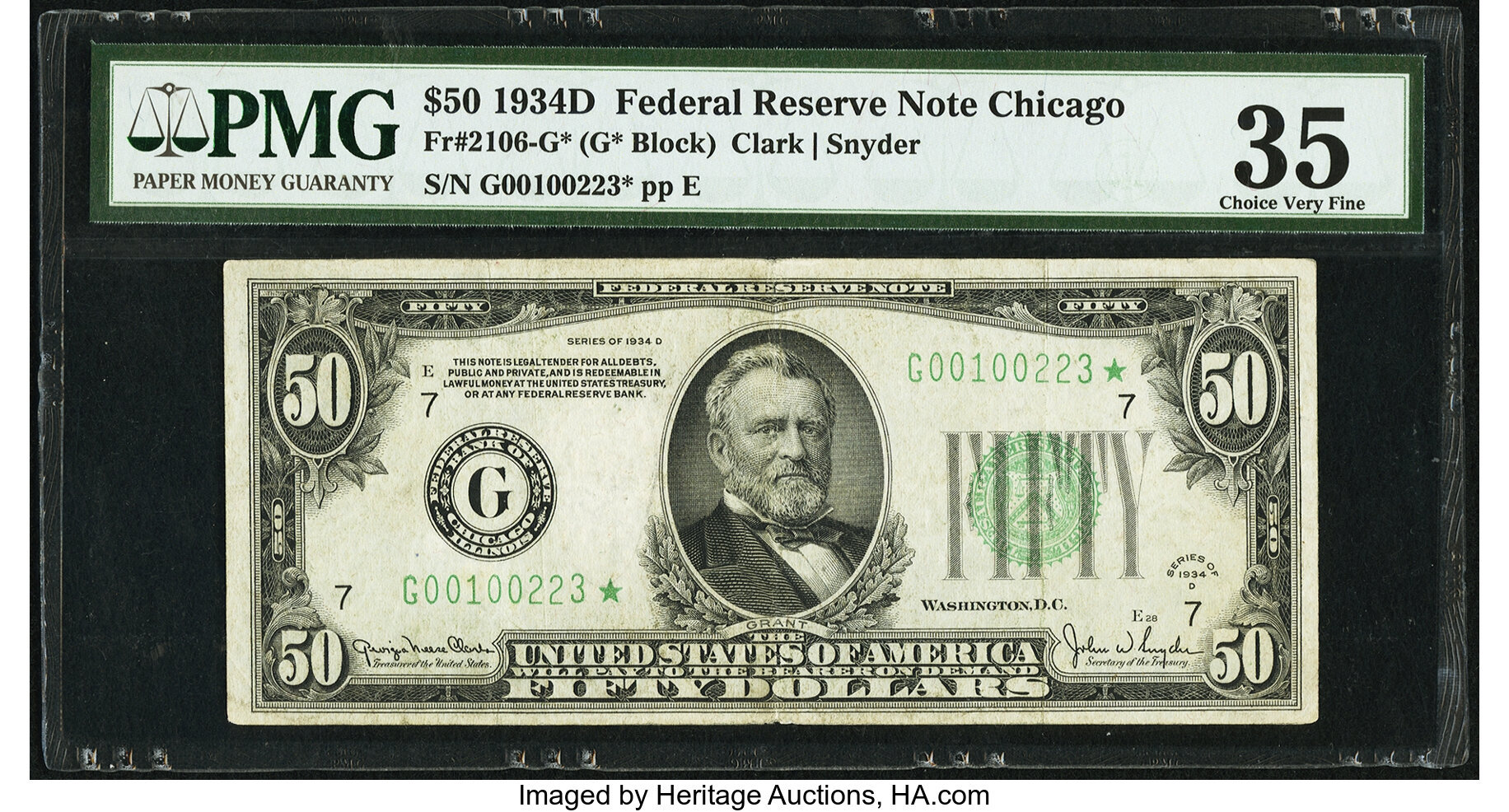 image for: Fr. 2106-G* $50 1934D Federal Reserve Note. PMG Choice Very Fine 35....