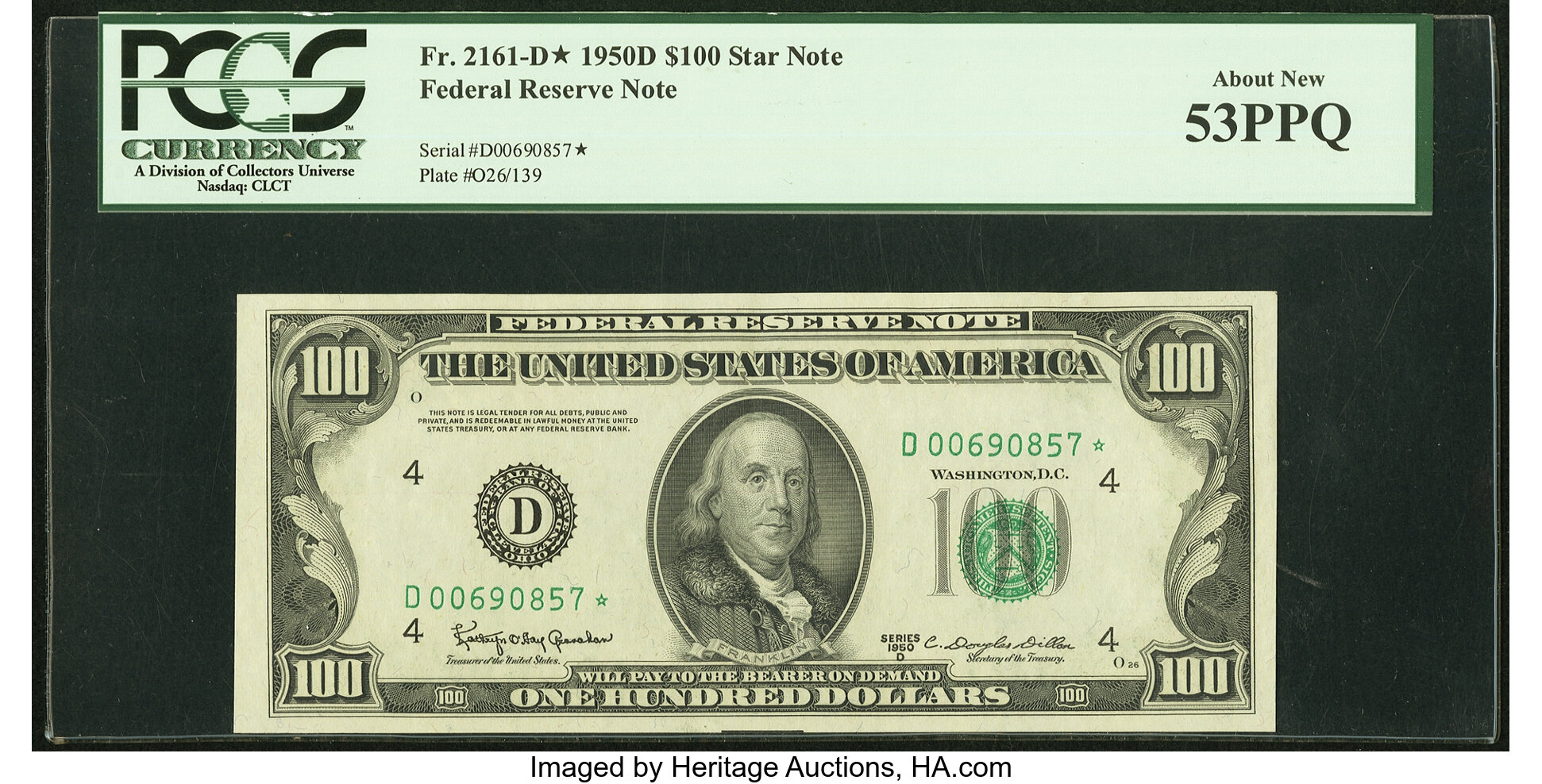 image for: Fr. 2161-D* $100 1950D Federal Reserve Star Note. PCGS About New 53PPQ....
