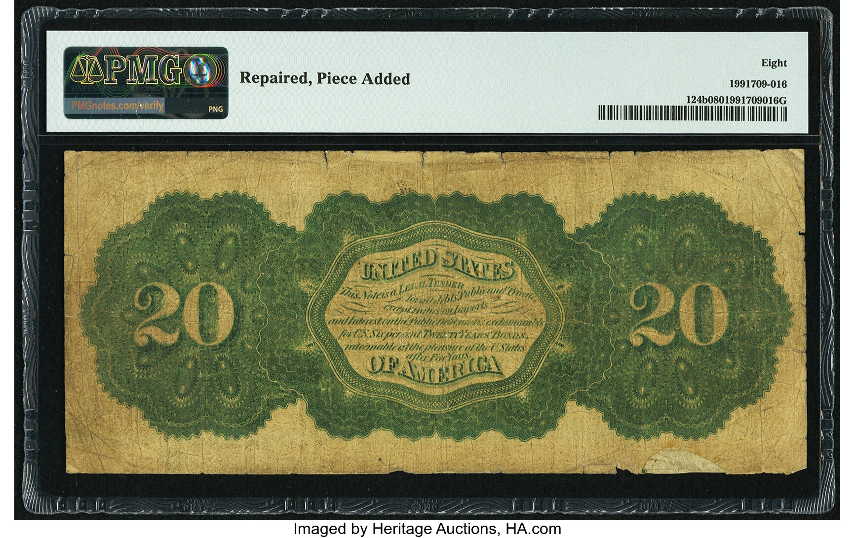 image for: Fr. 124b $20 1862 Legal Tender PMG Very Good 8....