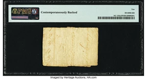 image for: North Carolina April 2, 1776 $1/4 Bird Flying Fr. NC-155a PMG Very Good 10 Net....