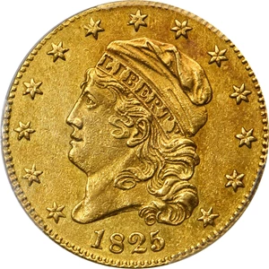 image for: 1825/4/"1" Capped Head Left Half Eagle. BD-1. Rarity-5+. AU Details--Altered Surfaces (PCGS).