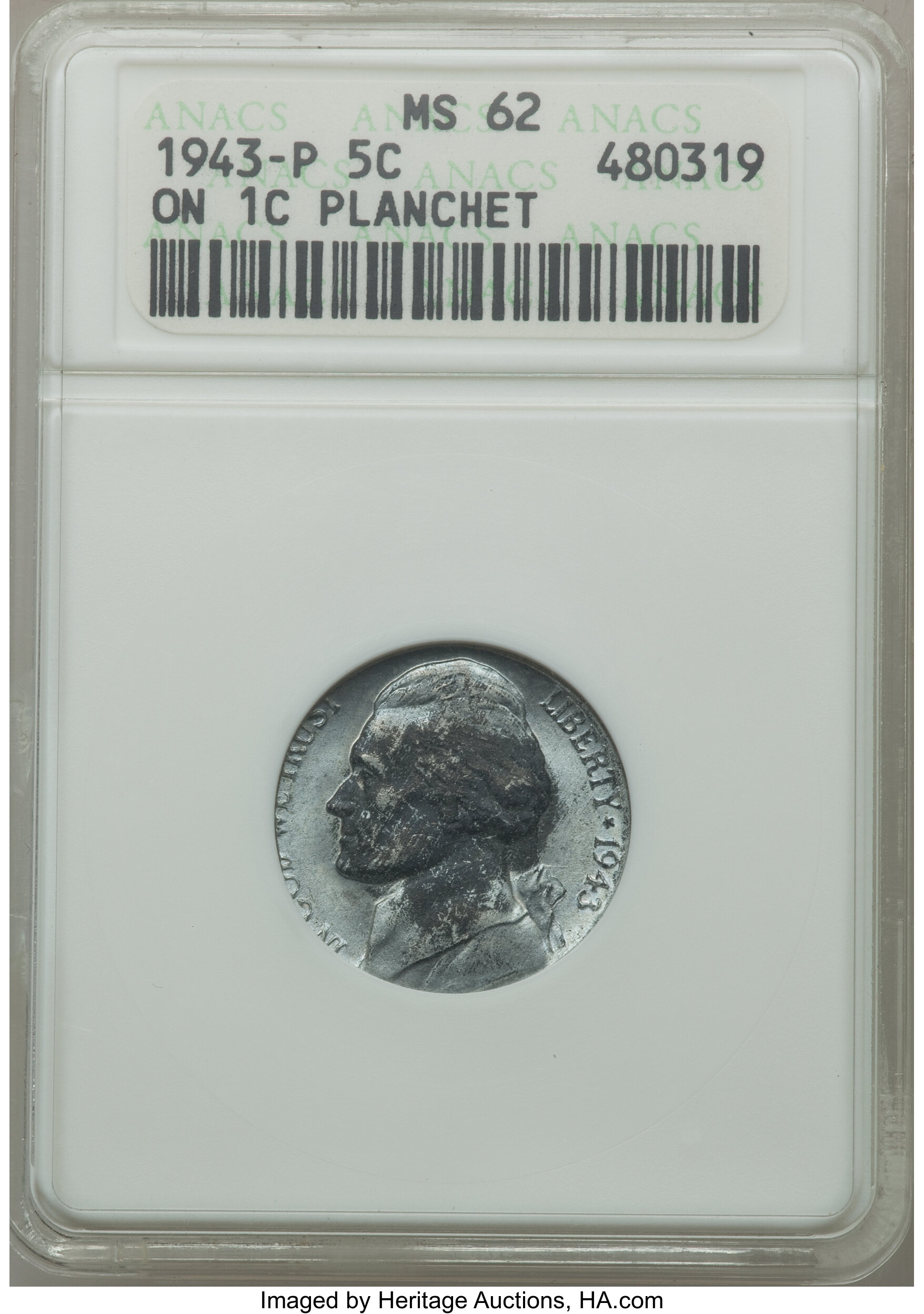 1943-P 5c Silver MS60 CAC thumbnail 8