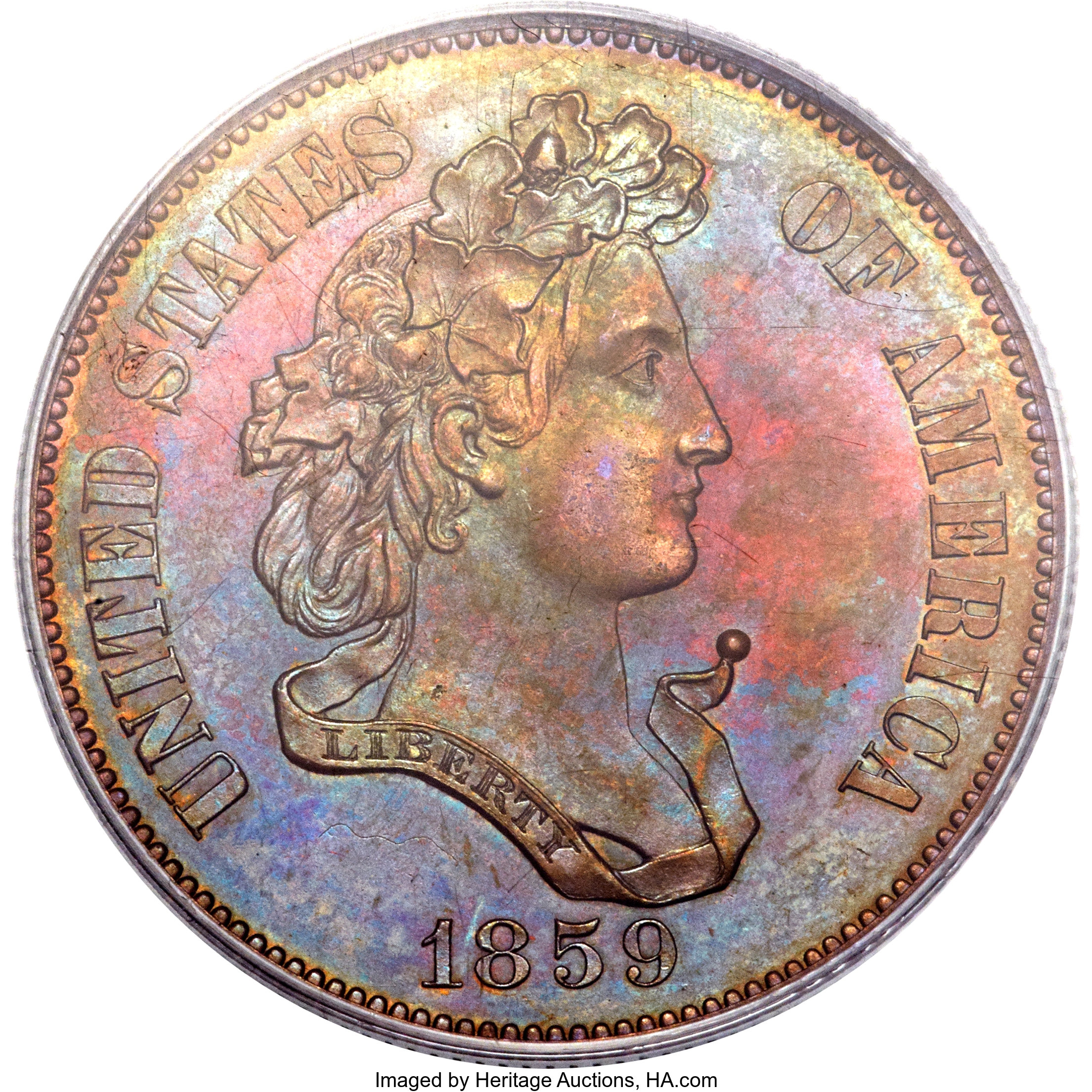 image for: 1859 P50C Half Dollar, Judd-240, Pollock-296, R.5, PR64 Red and Brown PCGS....