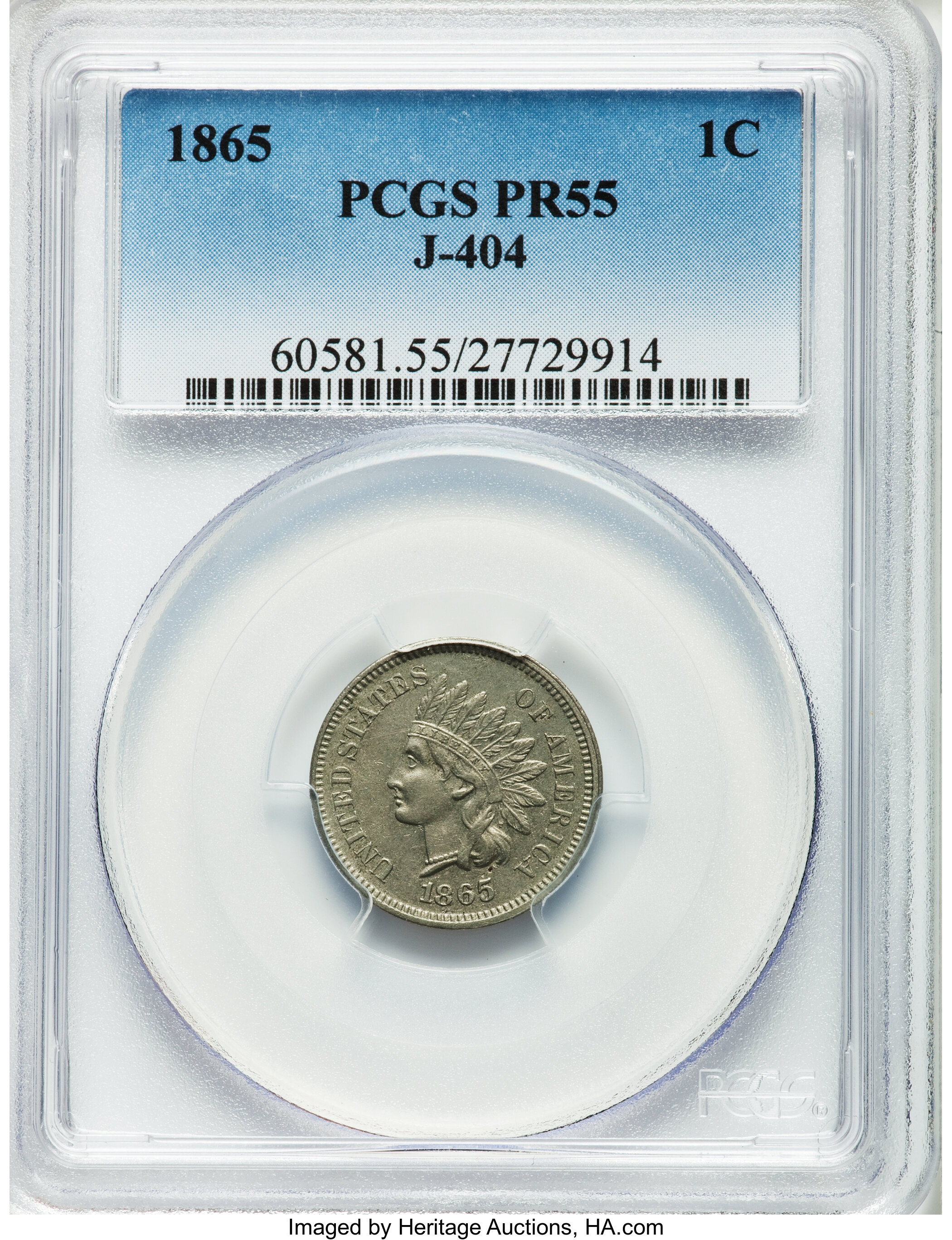 image for: 1865 1C One Cent, Judd-404, Pollock-473, Low R.7, PR55 PCGS....