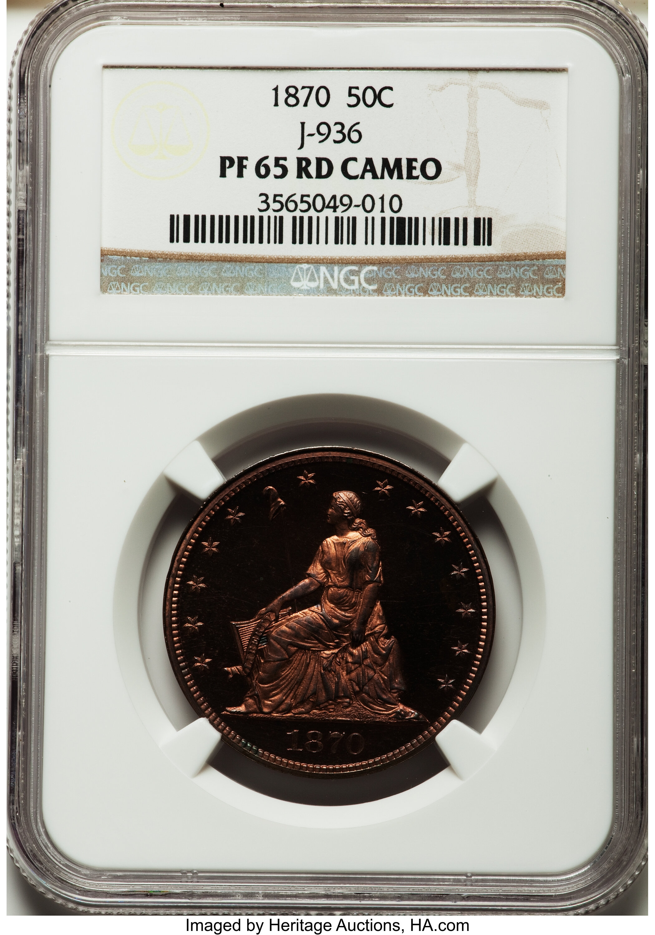 image for: 1870 50C Half Dollar, Judd-936, Pollock-1042, High R.6, PR65 Red Cameo NGC....