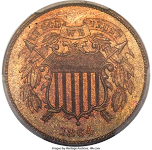 image for: 1864 2C Large Motto PR67 Red and Brown PCGS....