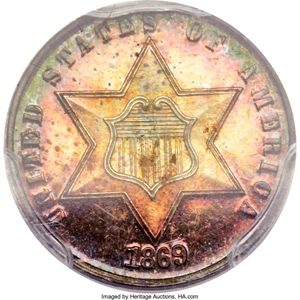 image for: 1869/8 3CS PR66 Cameo PCGS. CAC....