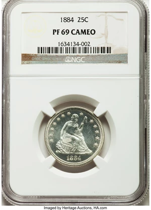 image for: 1884 25C PR69 Cameo NGC. Briggs 2-B. ...