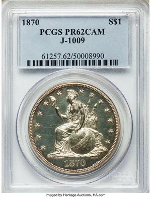 image for: 1870 $1 Standard Silver Dollar, Judd-1009, Pollock-1142, Low R.7, PR62 Cameo PCGS....