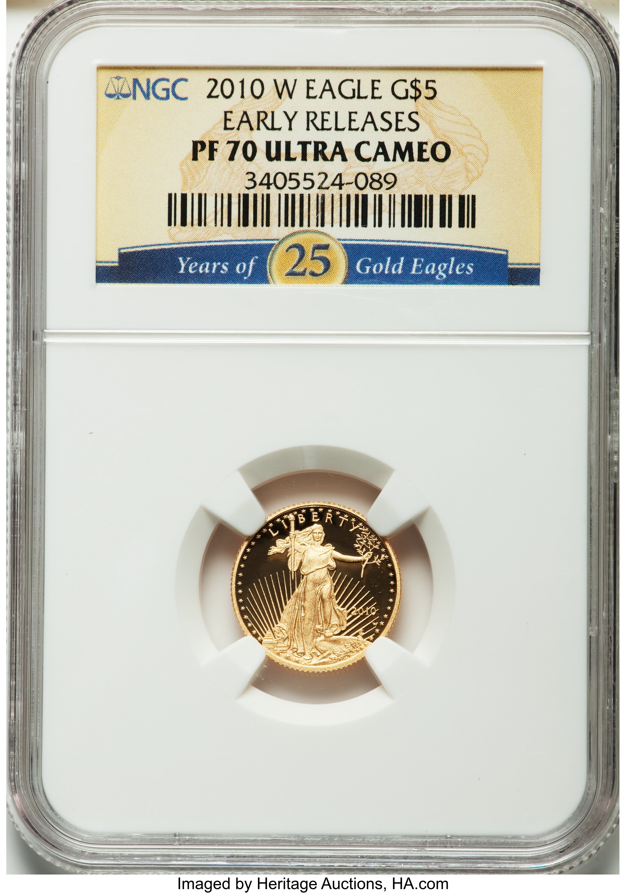2010-W $5 Tenth-Ounce Gold Eagle, Early Releases PR70 Ultra Cameo NGC. NGC Census: (1791). PCGS Population (306)....