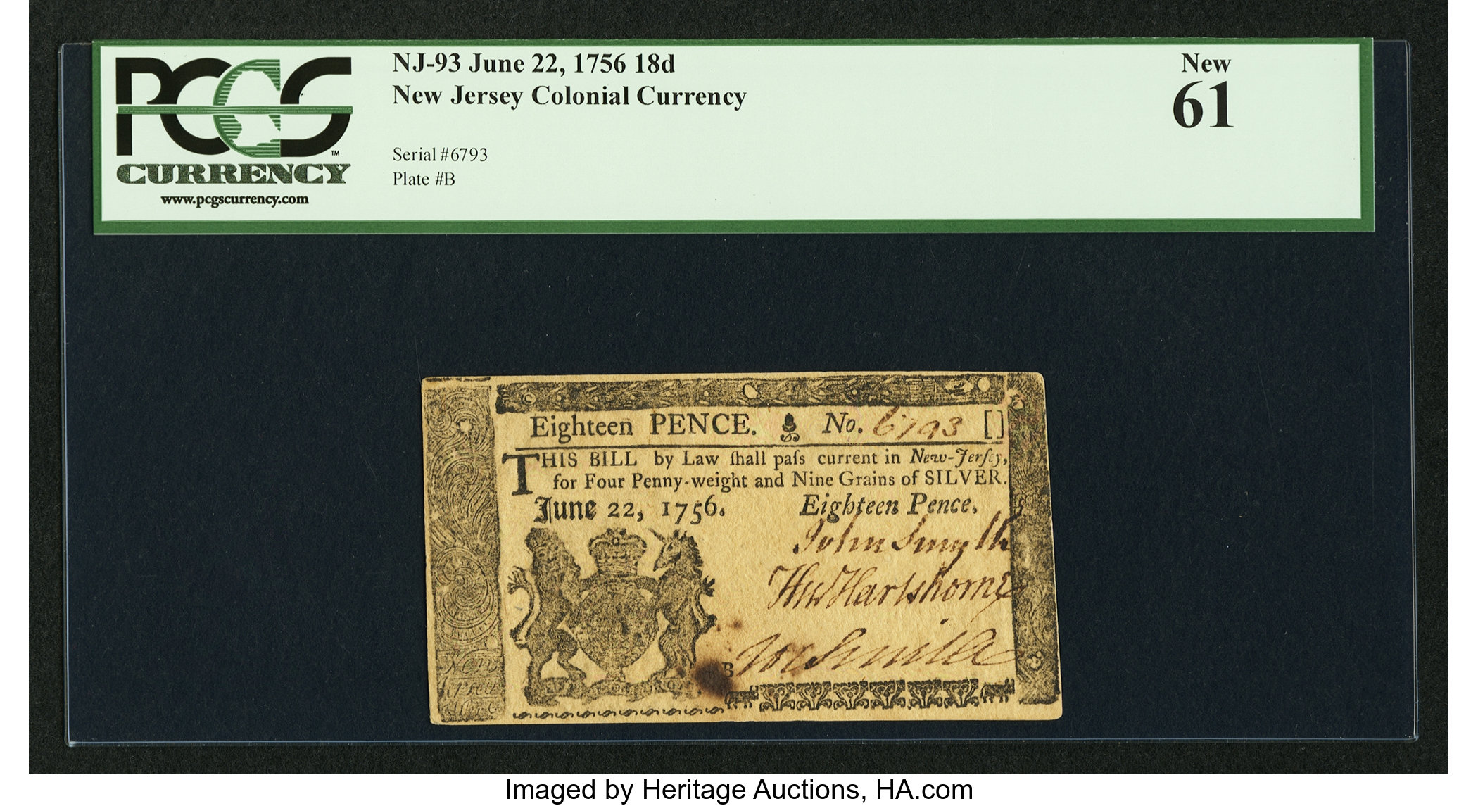 image for: New Jersey June 22, 1756 18d PCGS New 61....