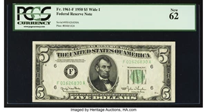 image for: Fr. 1961-F $5 1950 Wide I Federal Reserve Note. PCGS New 62....