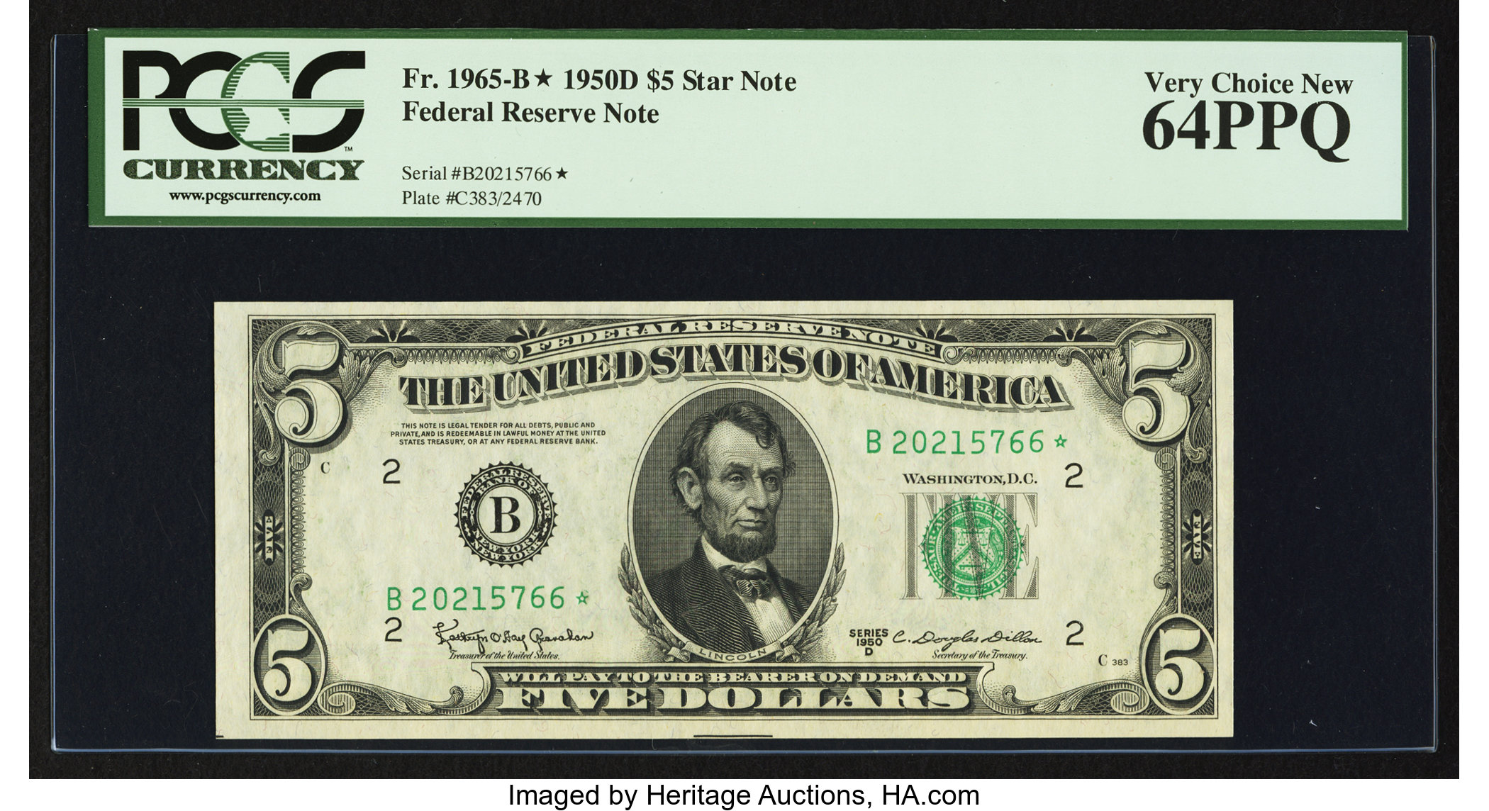 image for: Fr. 1965-B* $5 1950D Federal Reserve Star Note. PCGS Very Choice New 64PPQ....