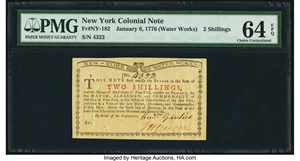 image for: New York January 6, 1776 (Water Works) 2s PMG Choice Uncirculated 64 EPQ....