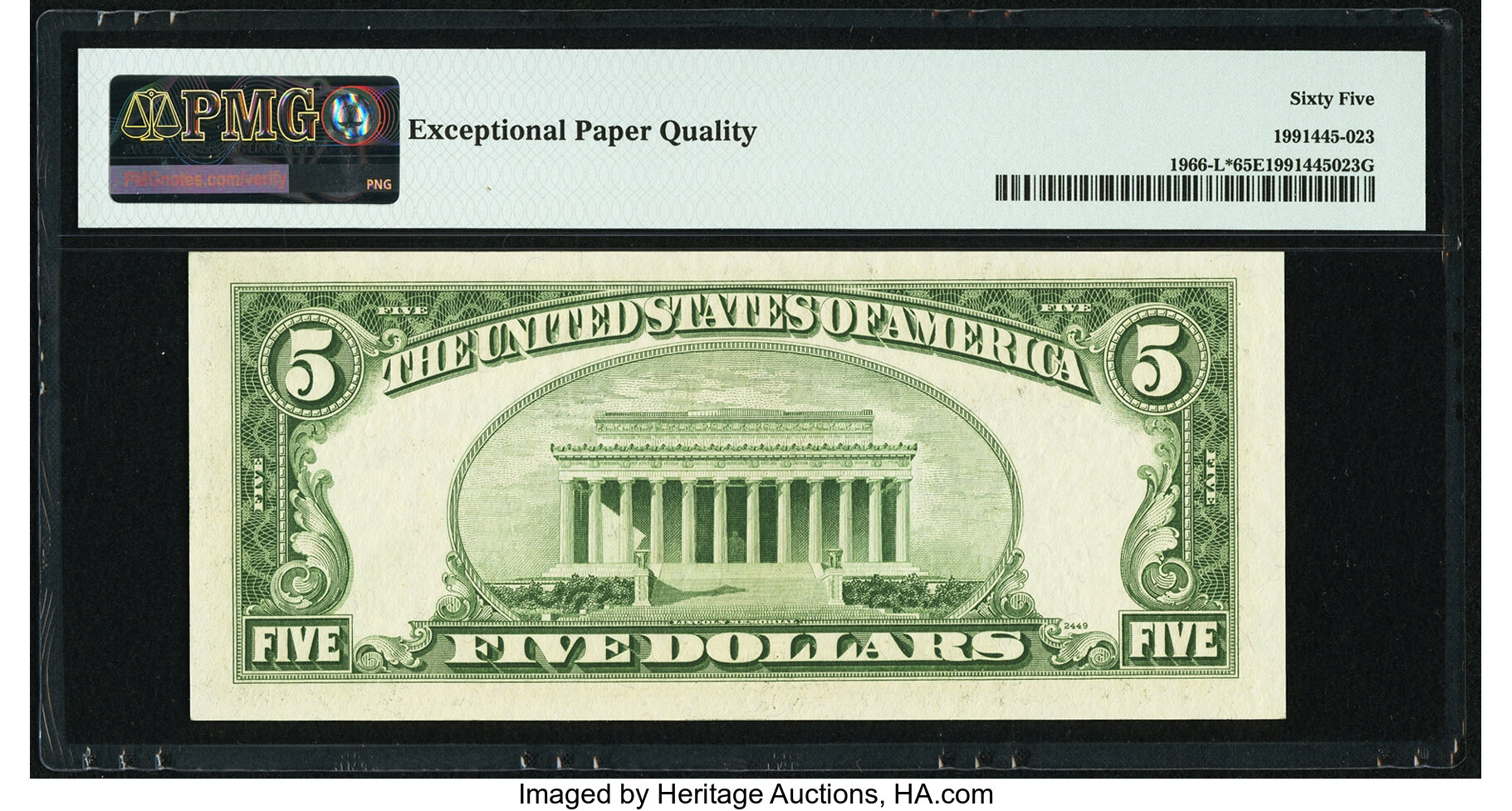 image for: Fr. 1966-L* $5 1950E Federal Reserve Note. PMG Gem Uncirculated 65 EPQ....