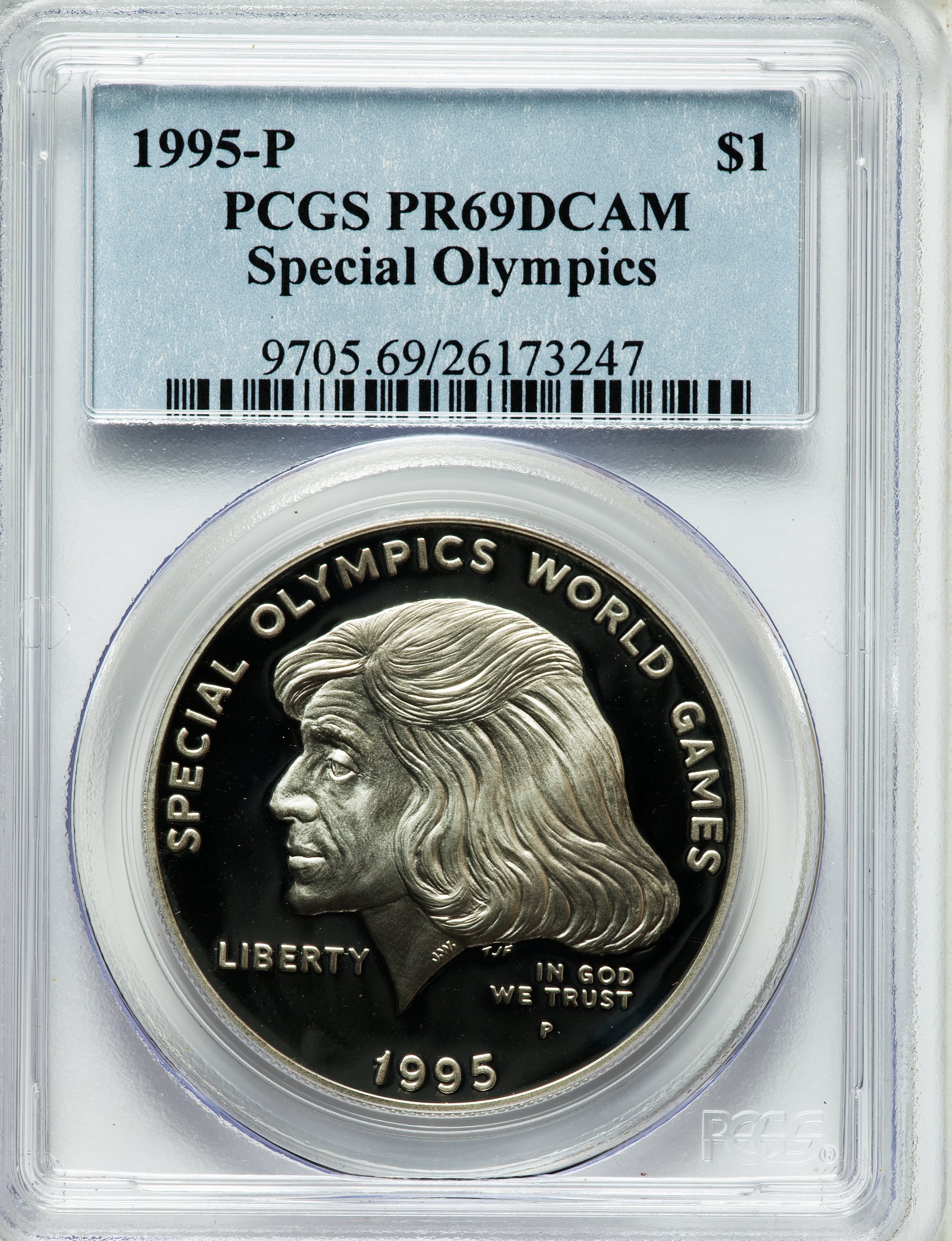 1995-P $1 Special Olympics Silver Dollar PR69 Deep Cameo PCGS. PCGS Population (1288/52). NGC Census: (1252/41). Numismedi...