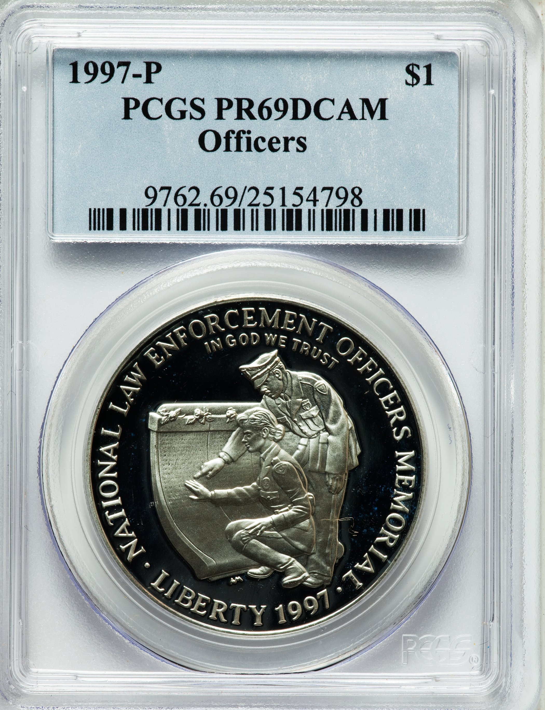 1997-P $1 Law Enforcement Silver Dollar PR69 Deep Cameo PCGS. PCGS Population (1377/107). NGC Census: (1343/63). Numismedi...