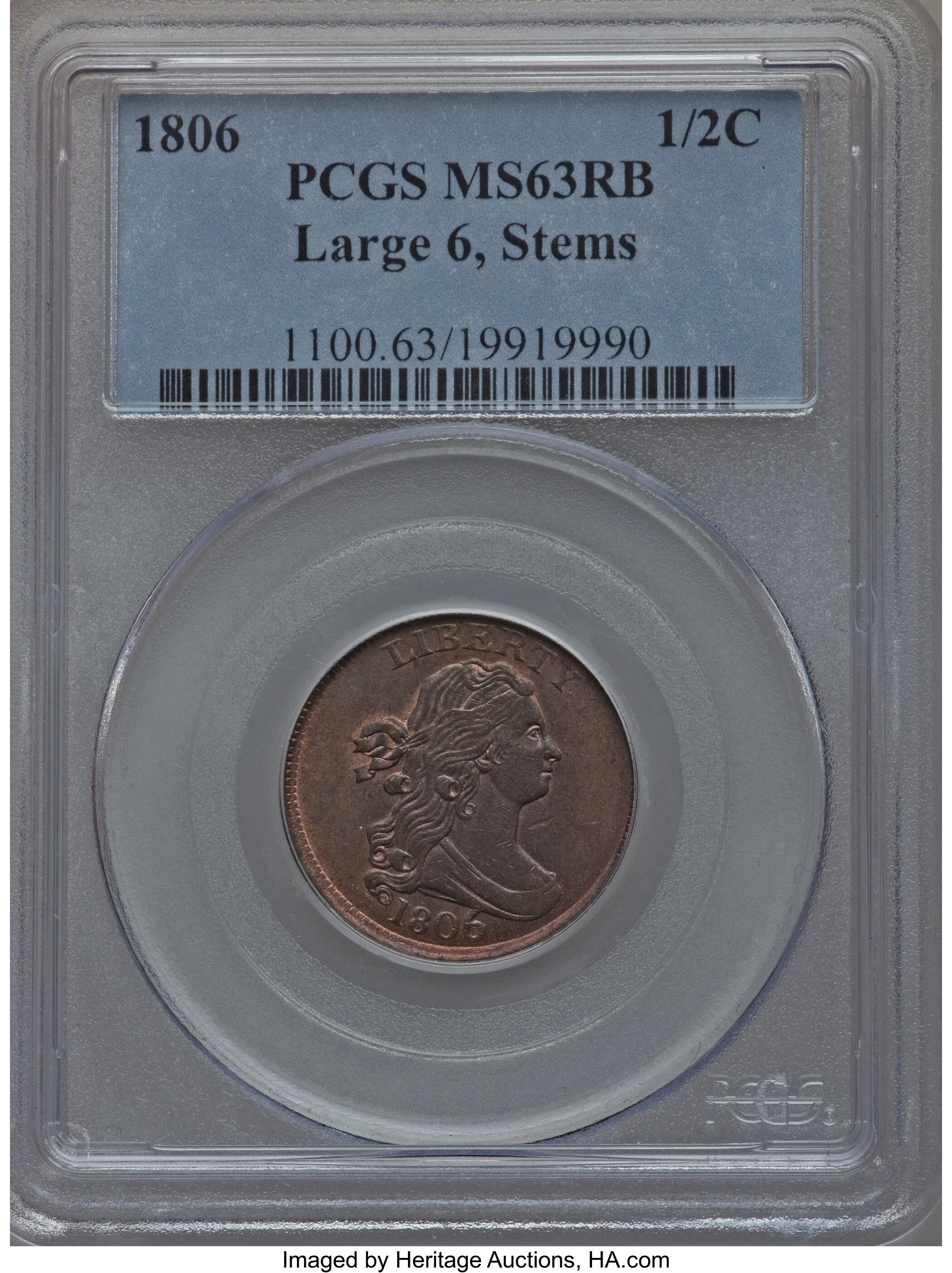1806 1/2c Large 6, Stems MS RB MS63 RB thumbnail 9