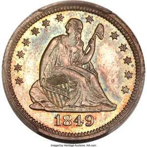 image for: 1849 25C PR65 PCGS. CAC....