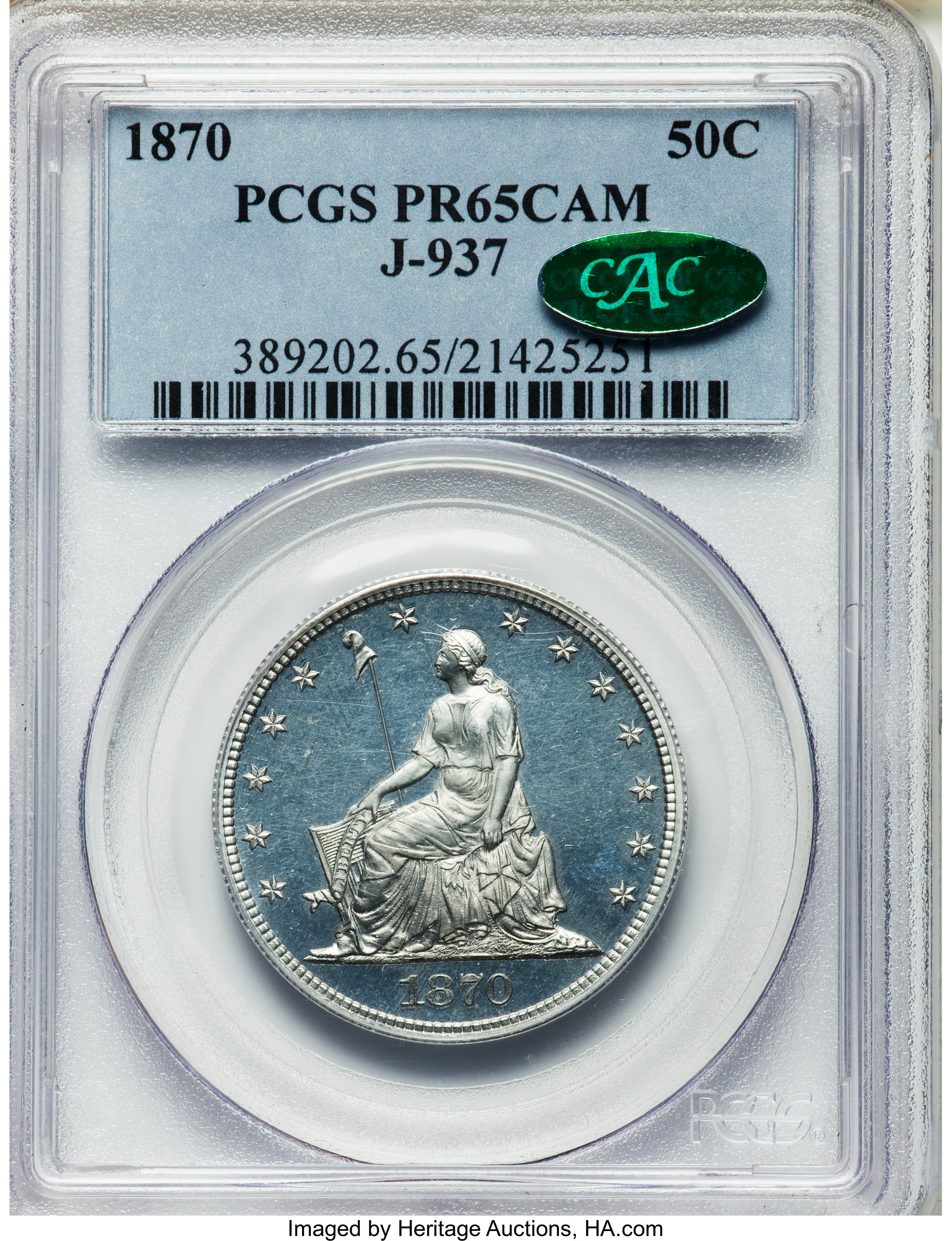 image for: 1870 50C Half Dollar, Judd-937, Pollock-1044, High R.7, PR65 Cameo PCGS. CAC....