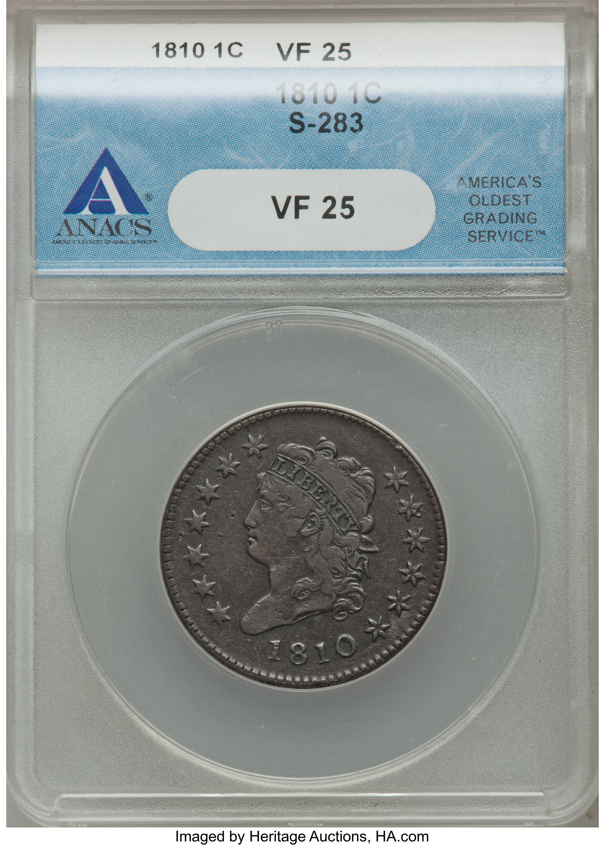 image for: 1810 1C S-283, B-4, R.2 VF25 ANACS. NGC Census: (0/0). PCGS Population (0/0)....
