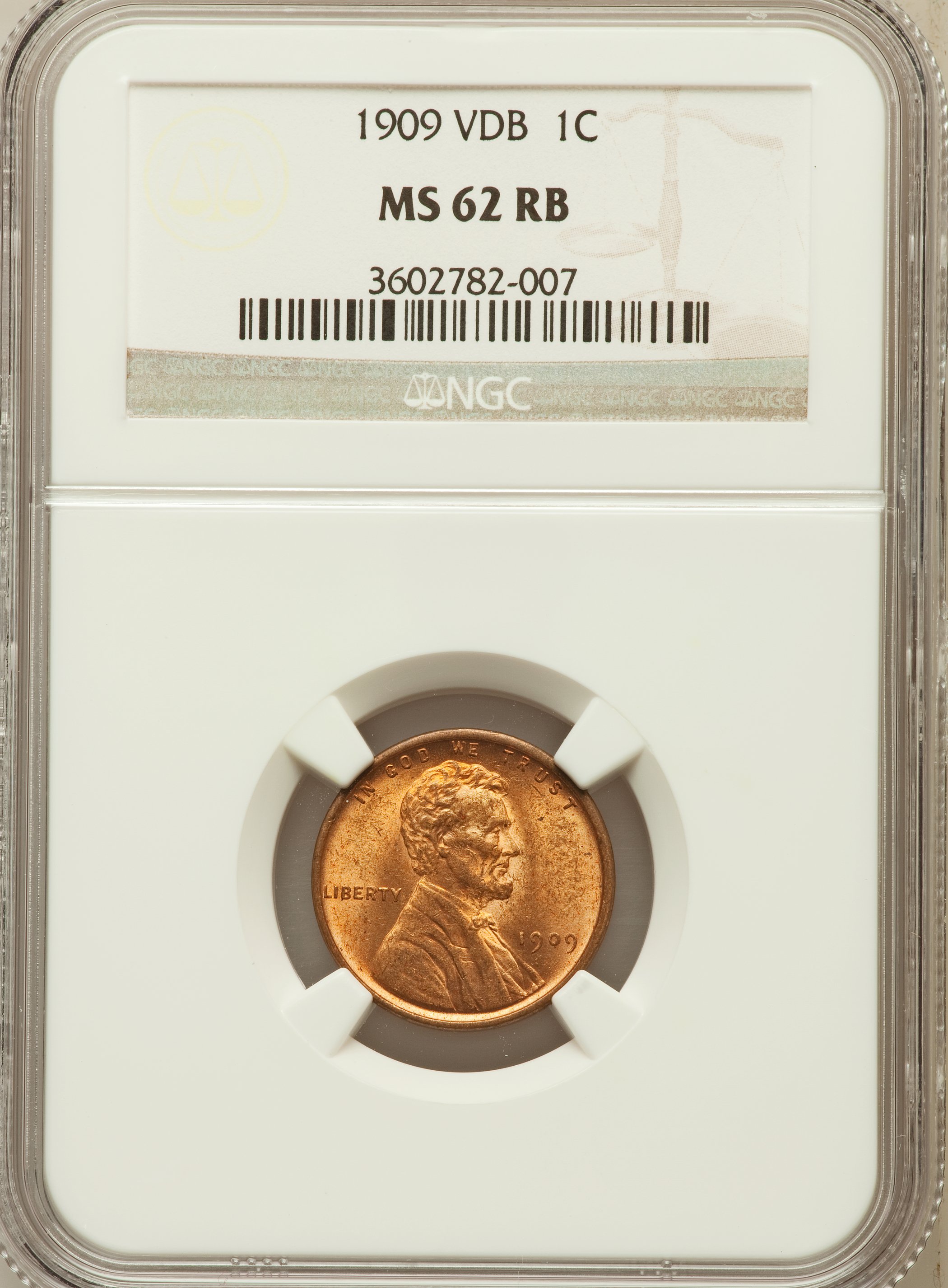 1909 VDB 1C MS62 Red and Brown NGC. NGC Census: (102/2906). PCGS Population (88/4240). Mintage: 27,995,000. Numismedia Wsl....