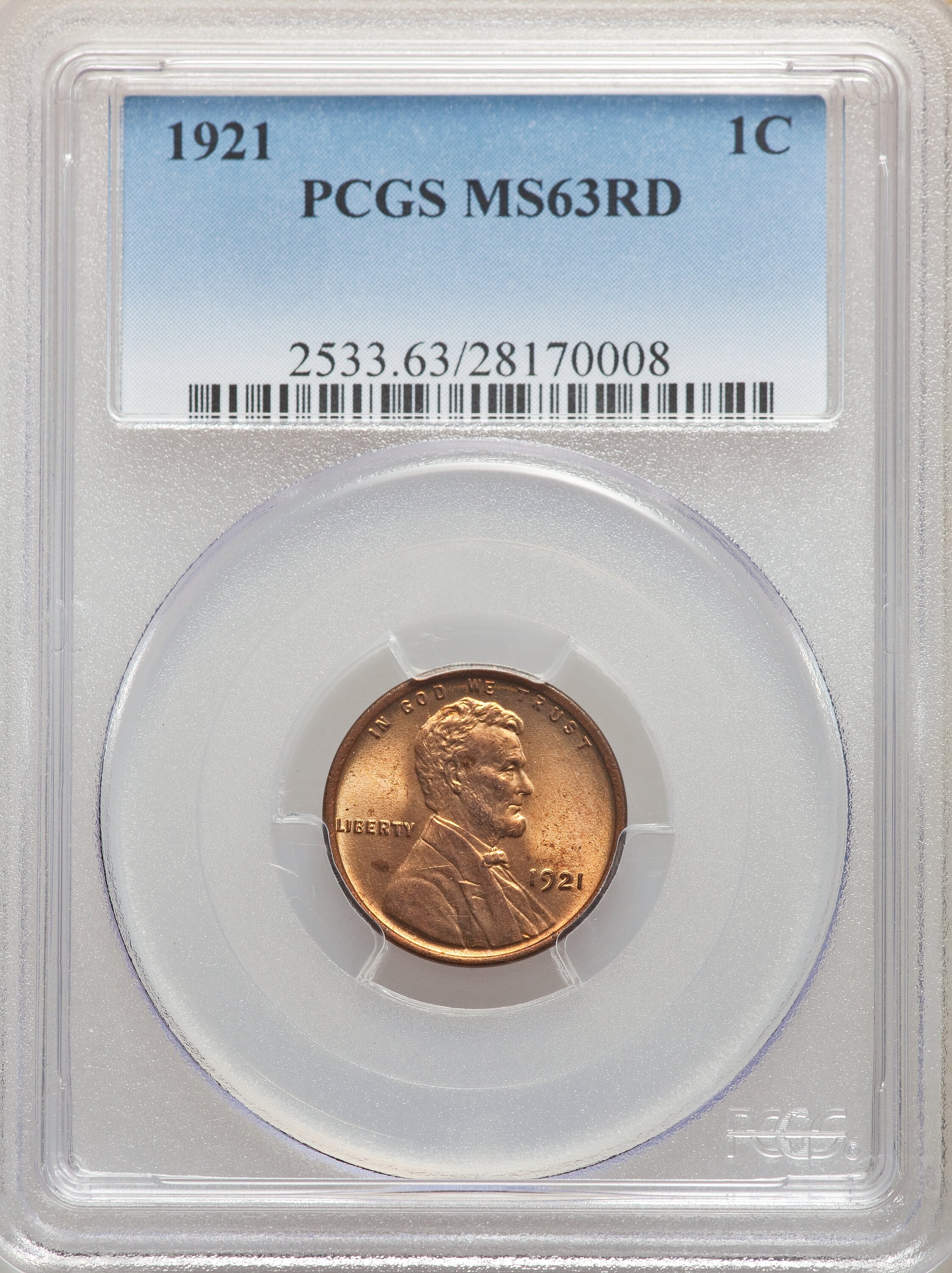 1921 1C MS63 Red PCGS. PCGS Population: (38/753). NGC Census: (12/218). CDN: $110 Whsle. Bid for NGC/PCGS MS63. Mintage 39,...