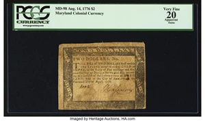 image for: Maryland August 14, 1776 $2 PCGS Apparent Very Fine 20....