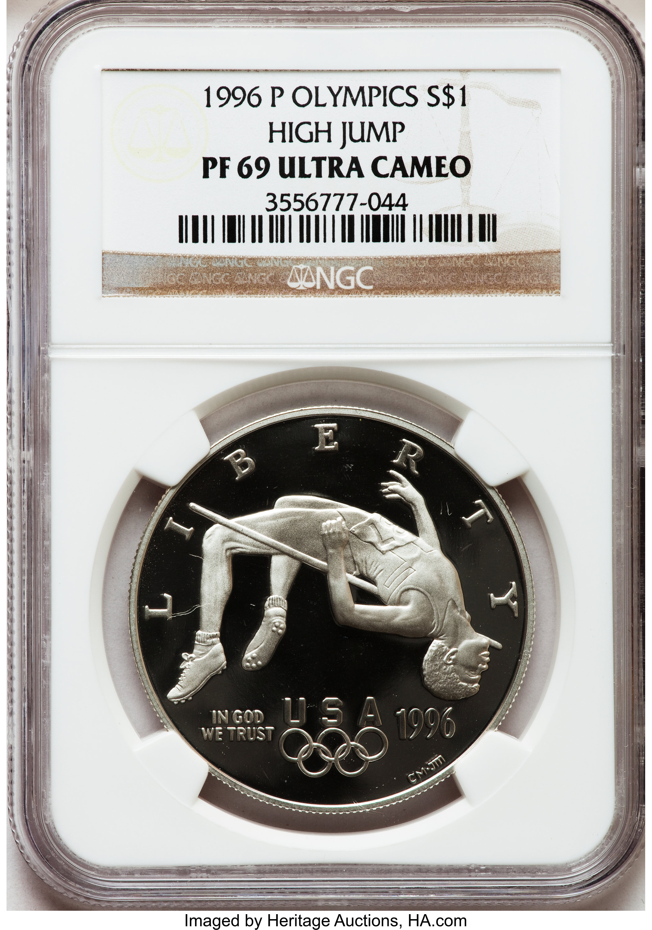 1996-P $1 Olympic/High Jump Silver Dollar PR69 Ultra Cameo NGC. NGC Census: (1180/4). PCGS Population (1167/2). Numismedia...
