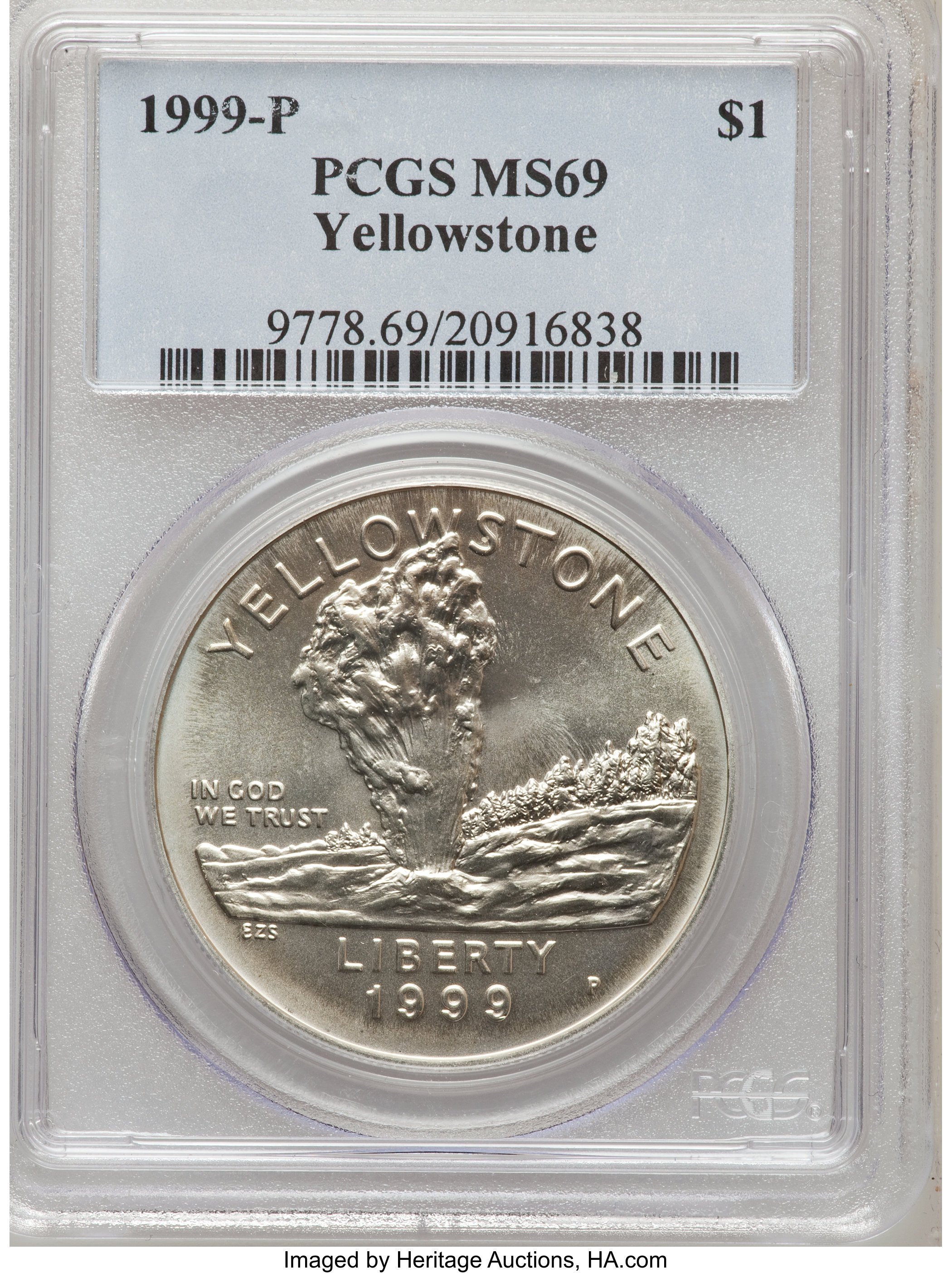 1999-P $1 Yellowstone Silver Dollar MS69 PCGS. PCGS Population (1949/256). NGC Census: (1231/448). Numismedia Wsl. Price f...