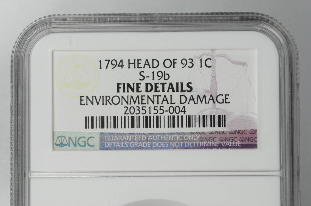 image for: 1794 Liberty Cap Cent. S-19B. Rarity-4+. Head of 1793. Fine Details--Environmental Damage (NGC).