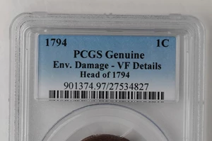 image for: 1794 Liberty Cap Cent. S-47. Rarity-4. Head of 1794. VF Details--Environmental Damage (PCGS).