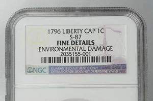 image for: 1796 Liberty Cap Cent. S-87. Rarity-3-. Fine Details--Environmental Damage (NGC).