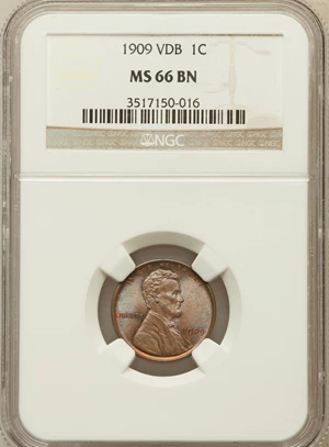 image for: 1909 VDB 1C MS66 Brown NGC. NGC Census: (27/1). PCGS Population (11/0). Mintage: 27,995,000. Numismedia Wsl. Price for prob...