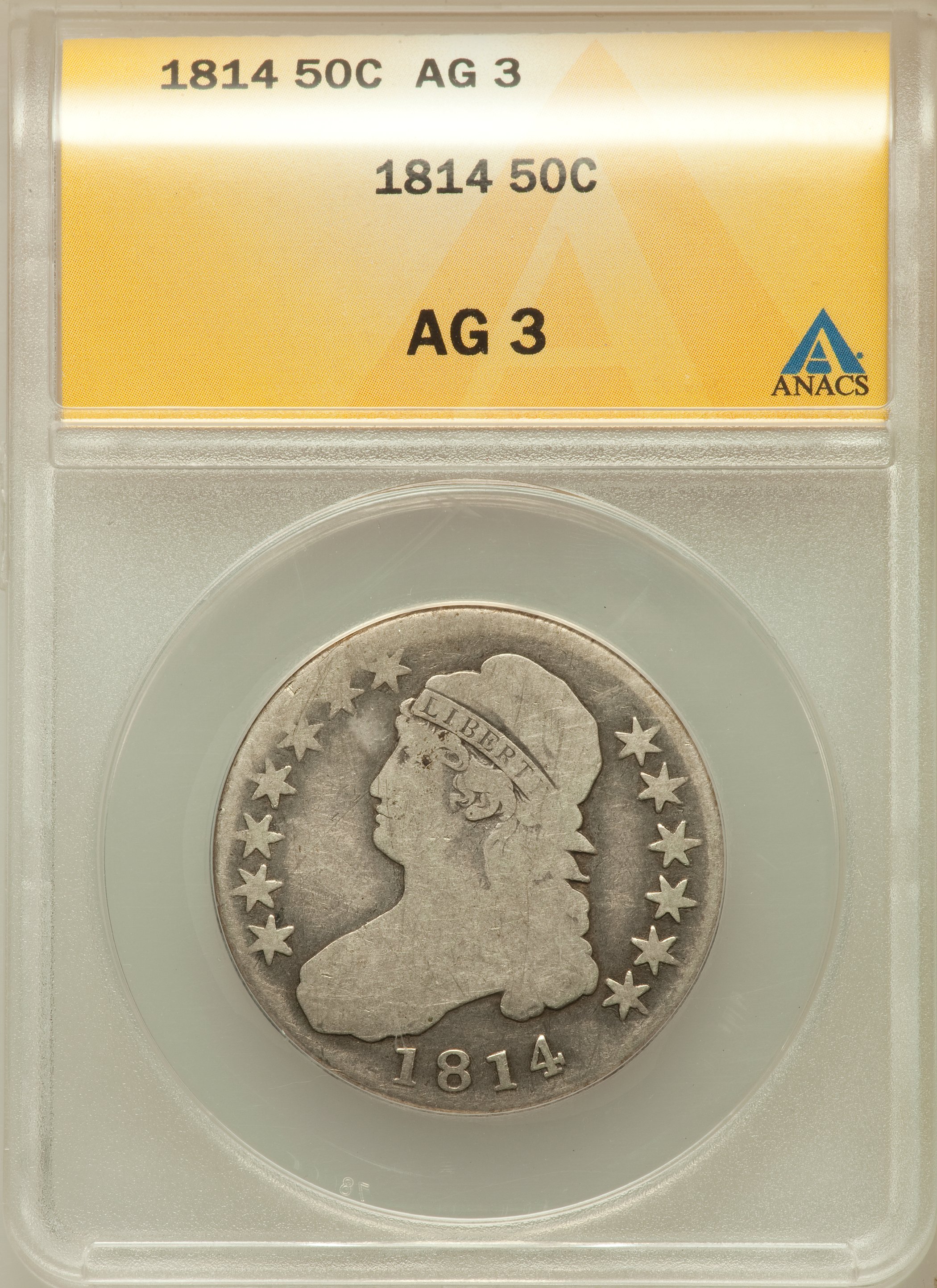 1814 50C AG3 ANACS. NGC Census: (0/623). PCGS Population (0/587). Mintage: 1,039,075. Numismedia Wsl. Price for problem fre...