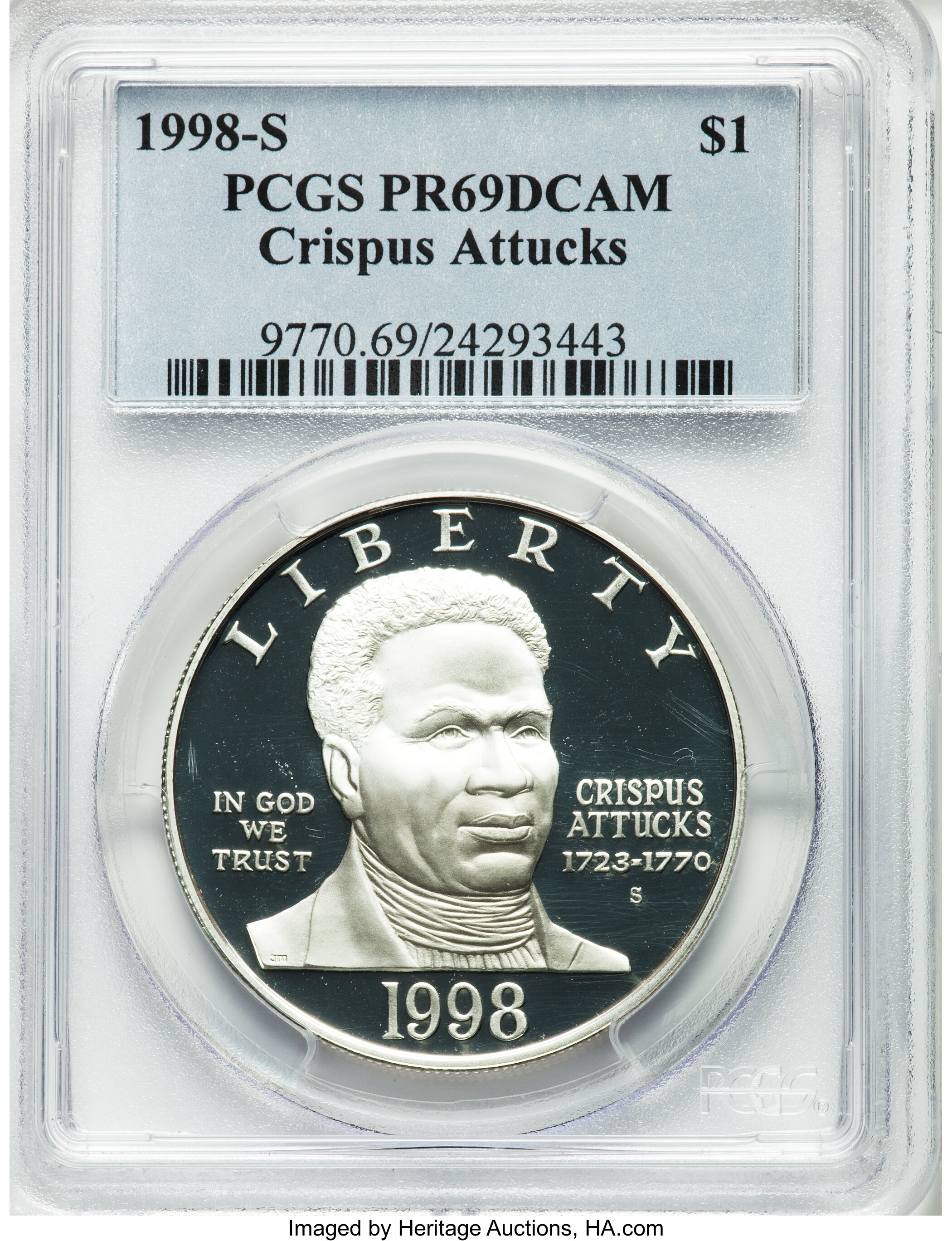 1998-S $1 Black Patriots Silver Dollar PR69 Deep Cameo PCGS. PCGS Population (1329/64). NGC Census: (1247/52). Numismedia ...
