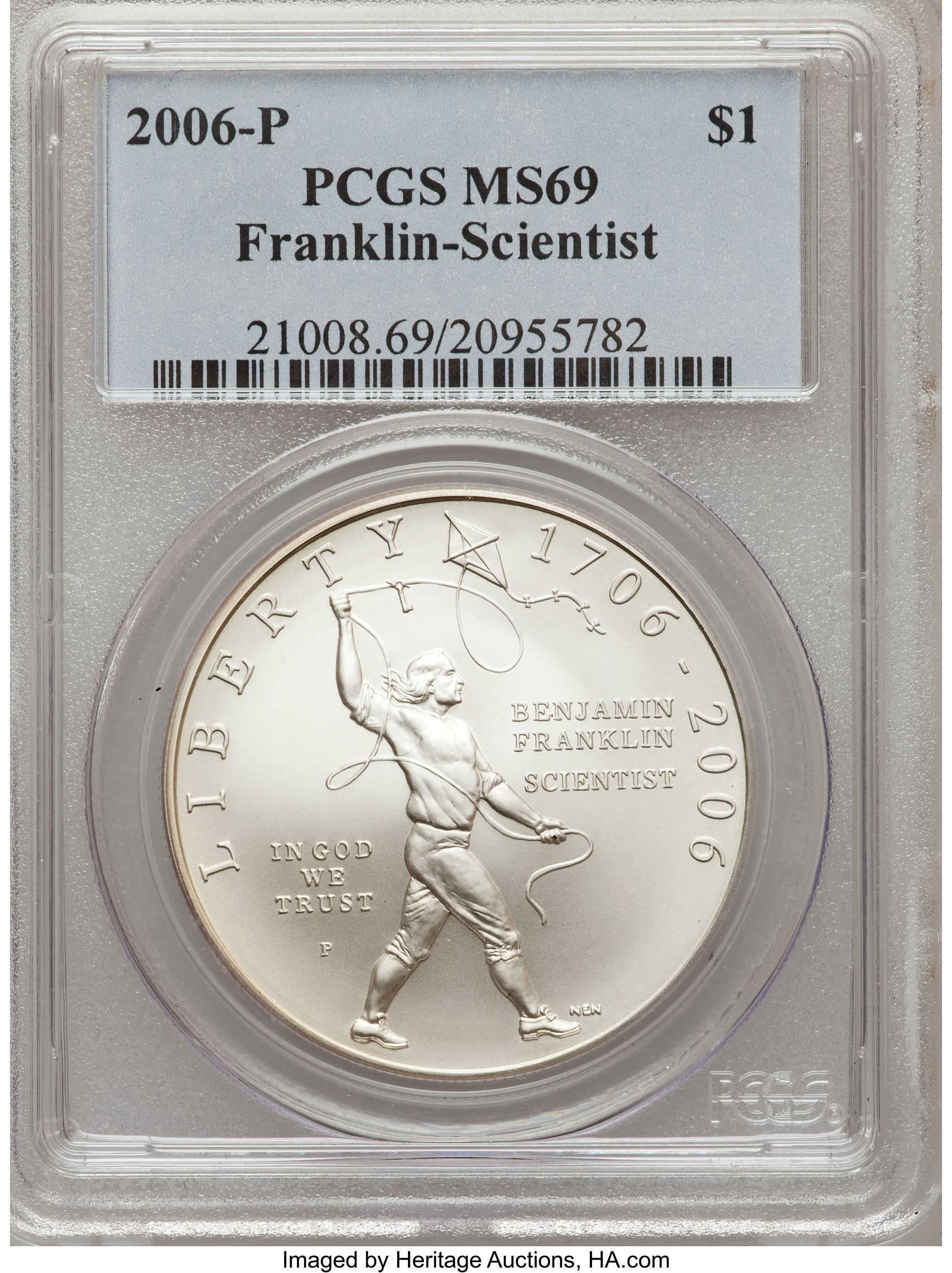 2006-P $1 Ben Franklin, Scientist MS69 PCGS. PCGS Population (2517/444). NGC Census: (2187/5374). Numismedia Wsl. Price fo...