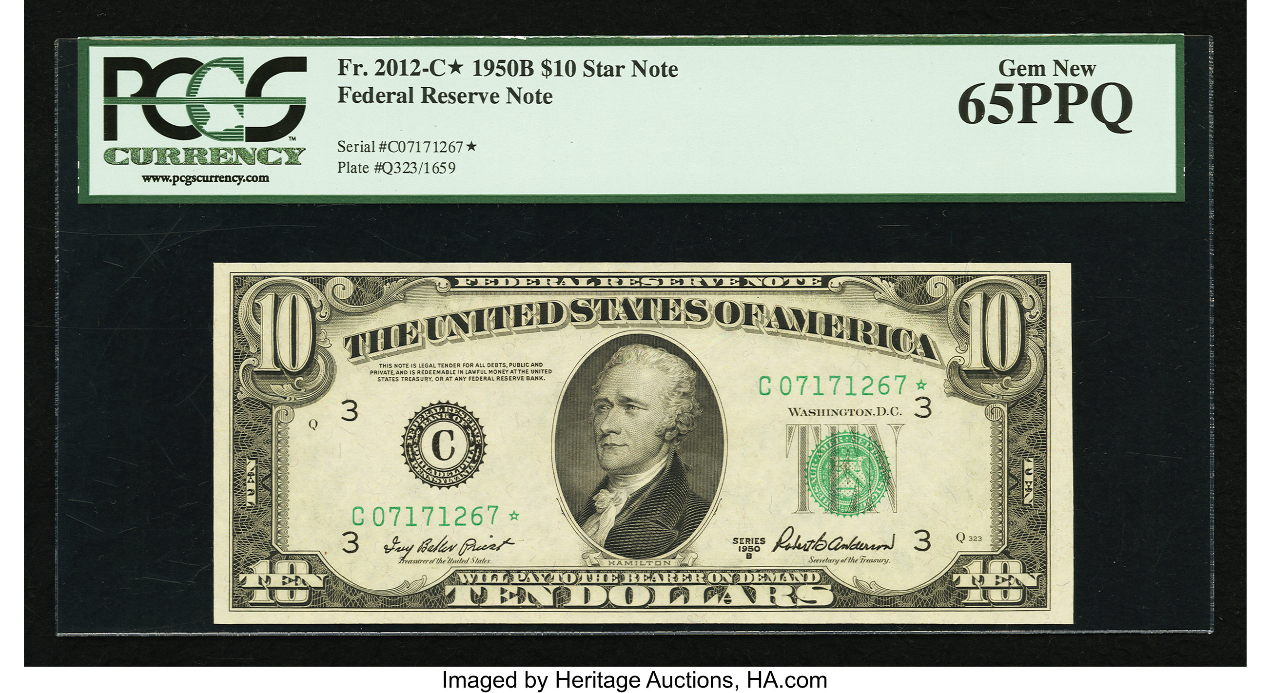 image for: Fr. 2012-C* $10 1950B Federal Reserve Star Note. PCGS Gem New 65PPQ....