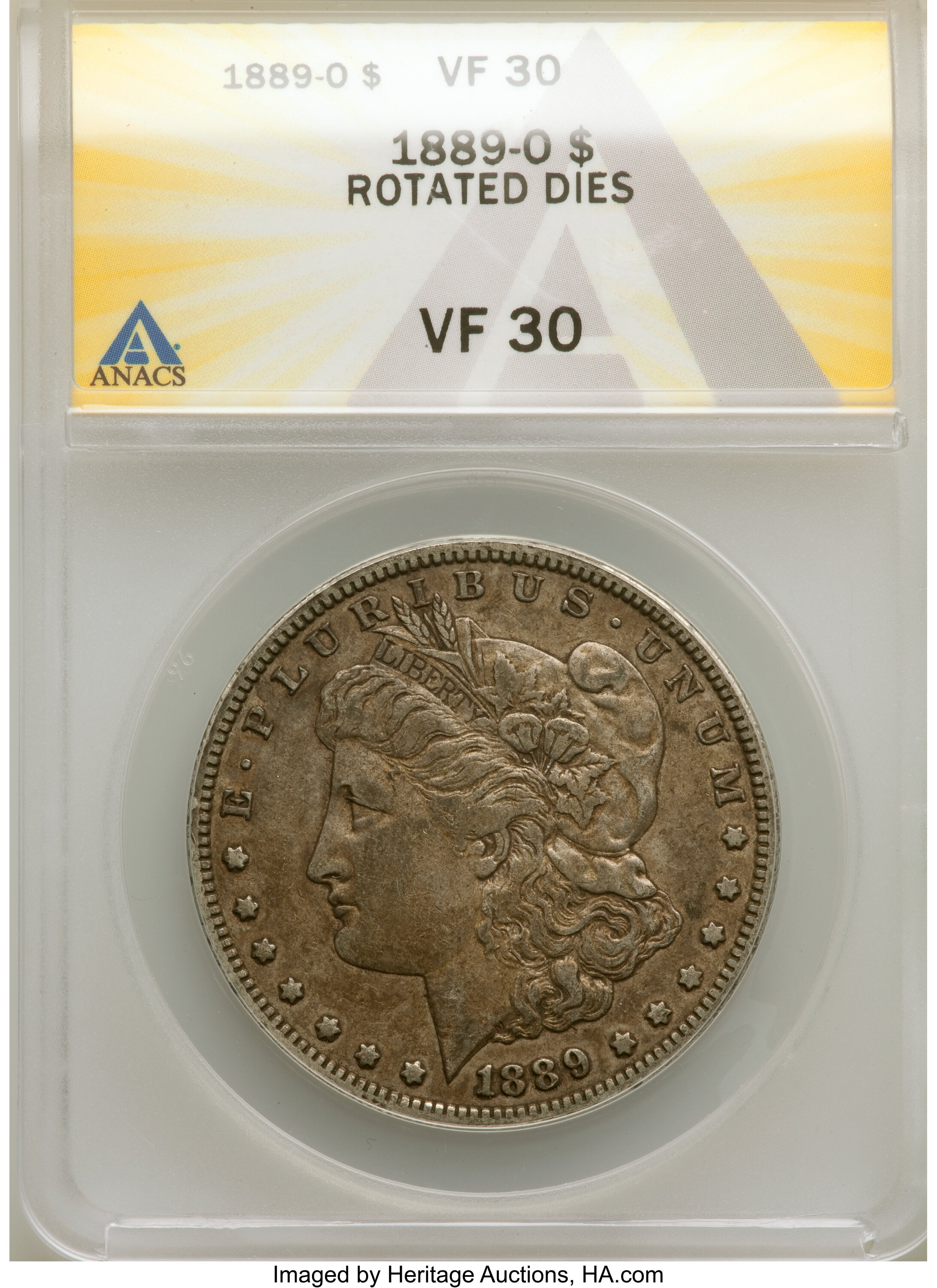 1889-O $1 Morgan Dollar -- Rotated Dies -- VF30 ANACS. From The Don Bonser Error Coin Collection Part II....