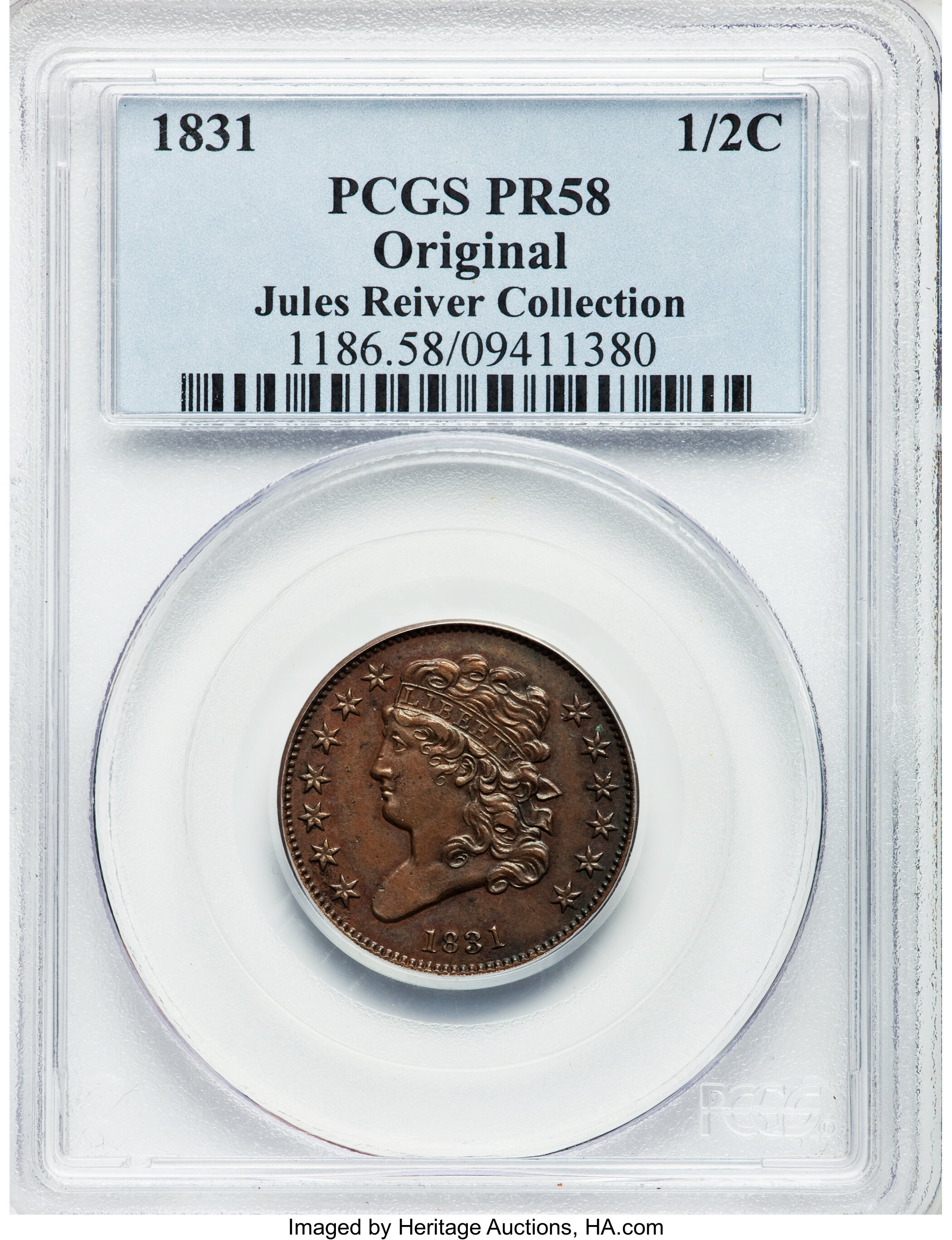 Classic Head Half Cent 1/2c 1831-1836 PR BN [Type] AU58 BN thumbnail 3