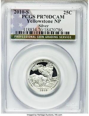 image for: 2010-S 25C Hot Springs NP, Clad PR70 Deep Cameo PCGS; 2010-S 25C Hot Springs NP, Silver PR70 Deep Cameo PCGS; 2010-S 25C Yello... (Total: 10 coins)