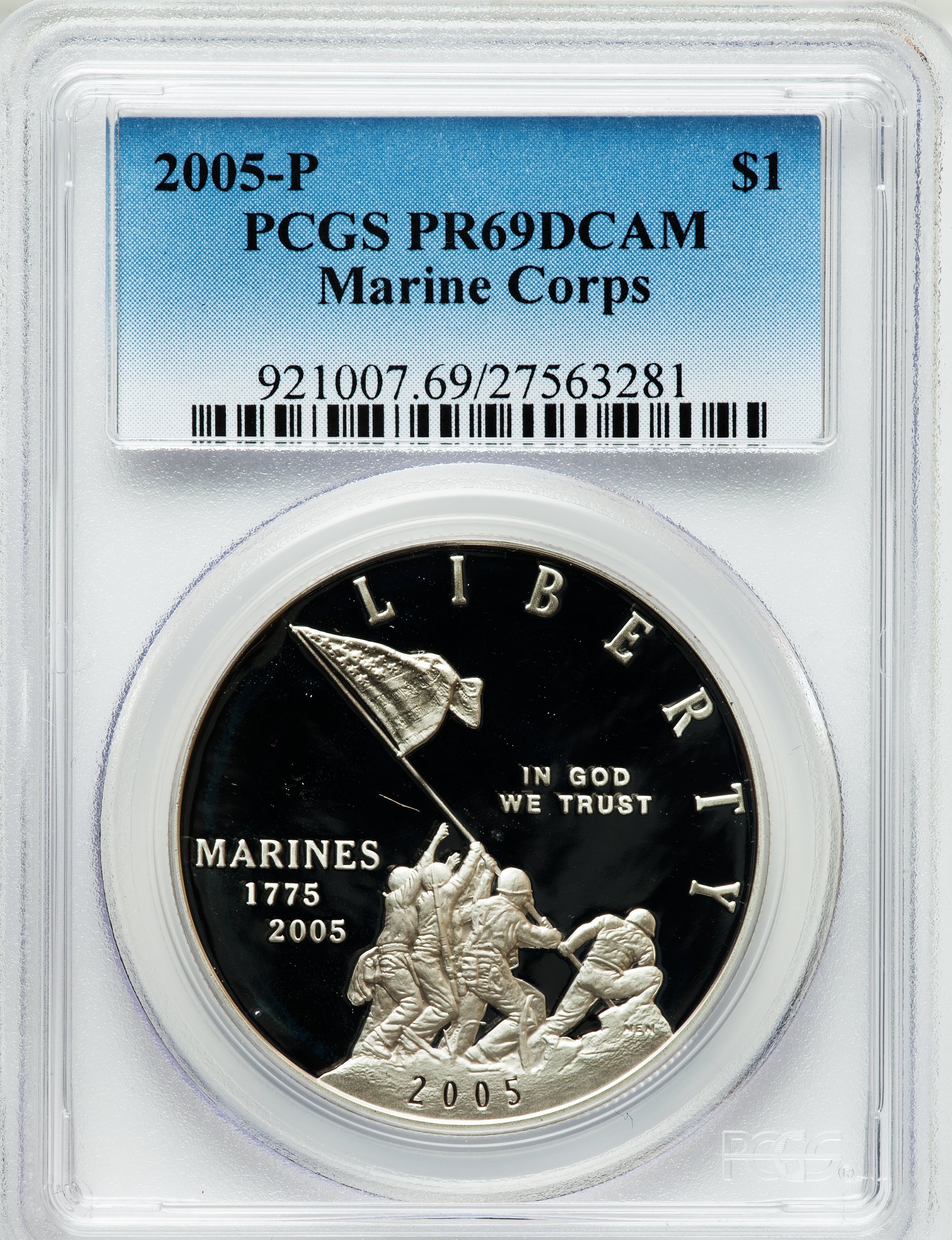 2005-P $1 Marine Corps PR69 Deep Cameo PCGS. PCGS Population (4610/785). NGC Census: (10607/2928). Numismedia Wsl. Price f...