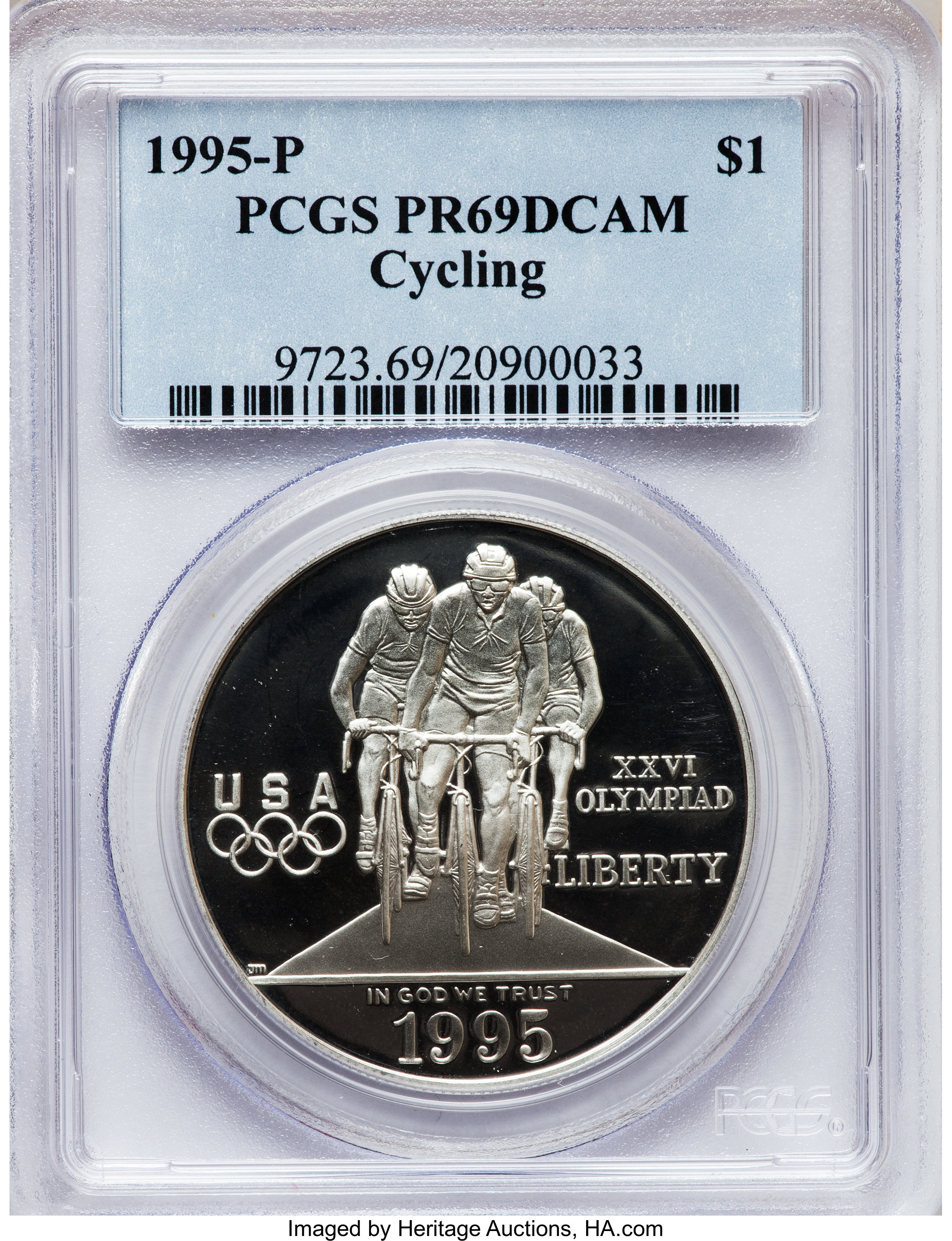 1995-P $1 Olympic/Cycling Silver Dollar PR69 Deep Cameo PCGS. PCGS Population (1330/38). NGC Census: (1269/22). Numismedia...