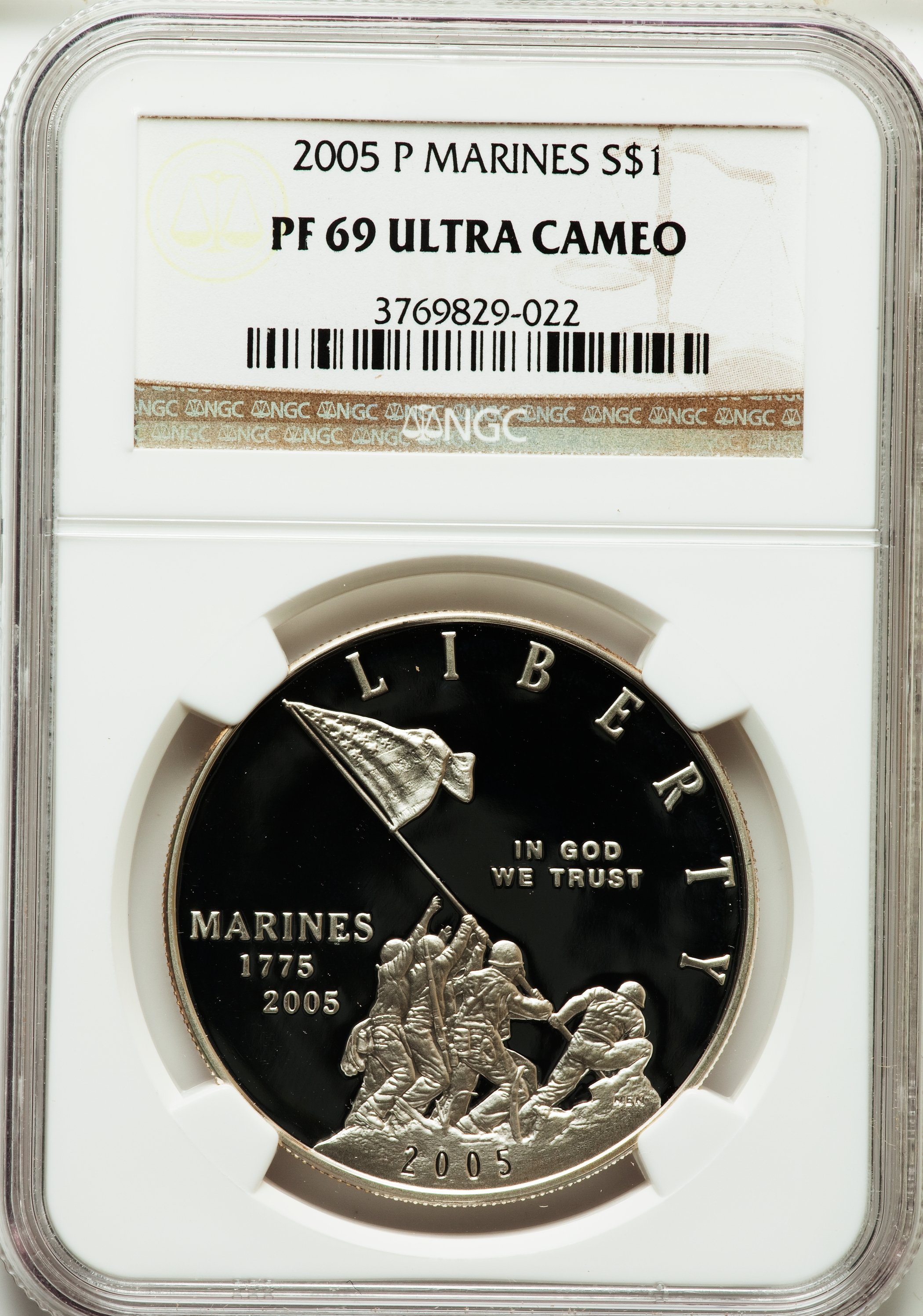 2005-P $1 Marine Corps PR69 Ultra Cameo NGC. NGC Census: (10607/2928). PCGS Population (4610/785). Numismedia Wsl. Price f...