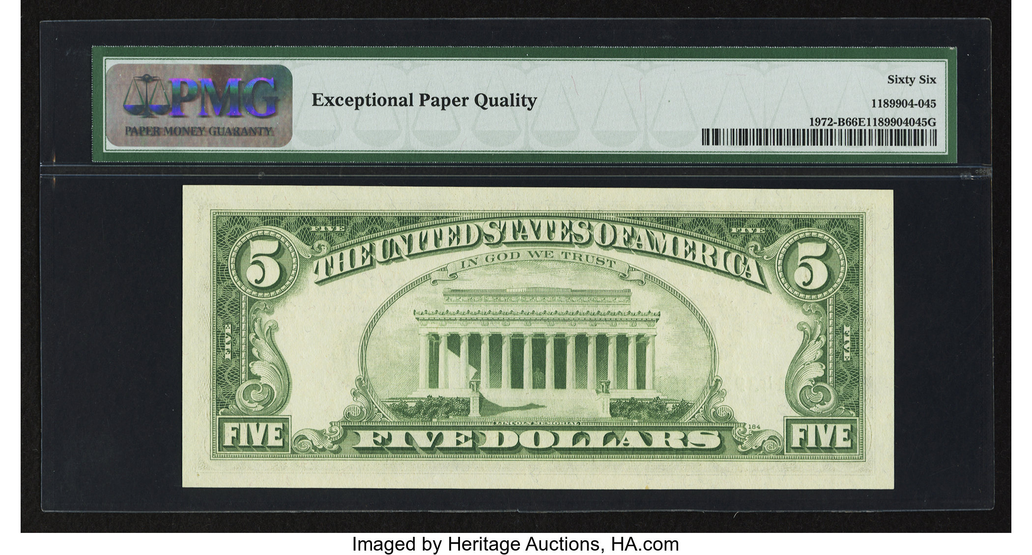 image for: Fr. 1972-B $5 1969C Federal Reserve Note. PMG Gem Uncirculated 66 EPQ....