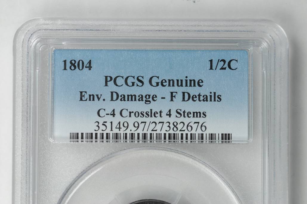1804 1/2c Crosslet 4, Stems, C-4, FS-302 MS BN VF25 BN CAC thumbnail 25
