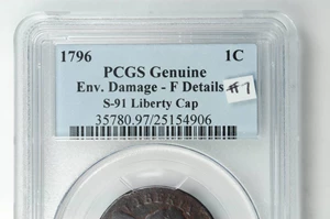 image for: 1796 Liberty Cap Cent. S-91. Rarity-3. EF Details--Environmental Damage (PCGS).