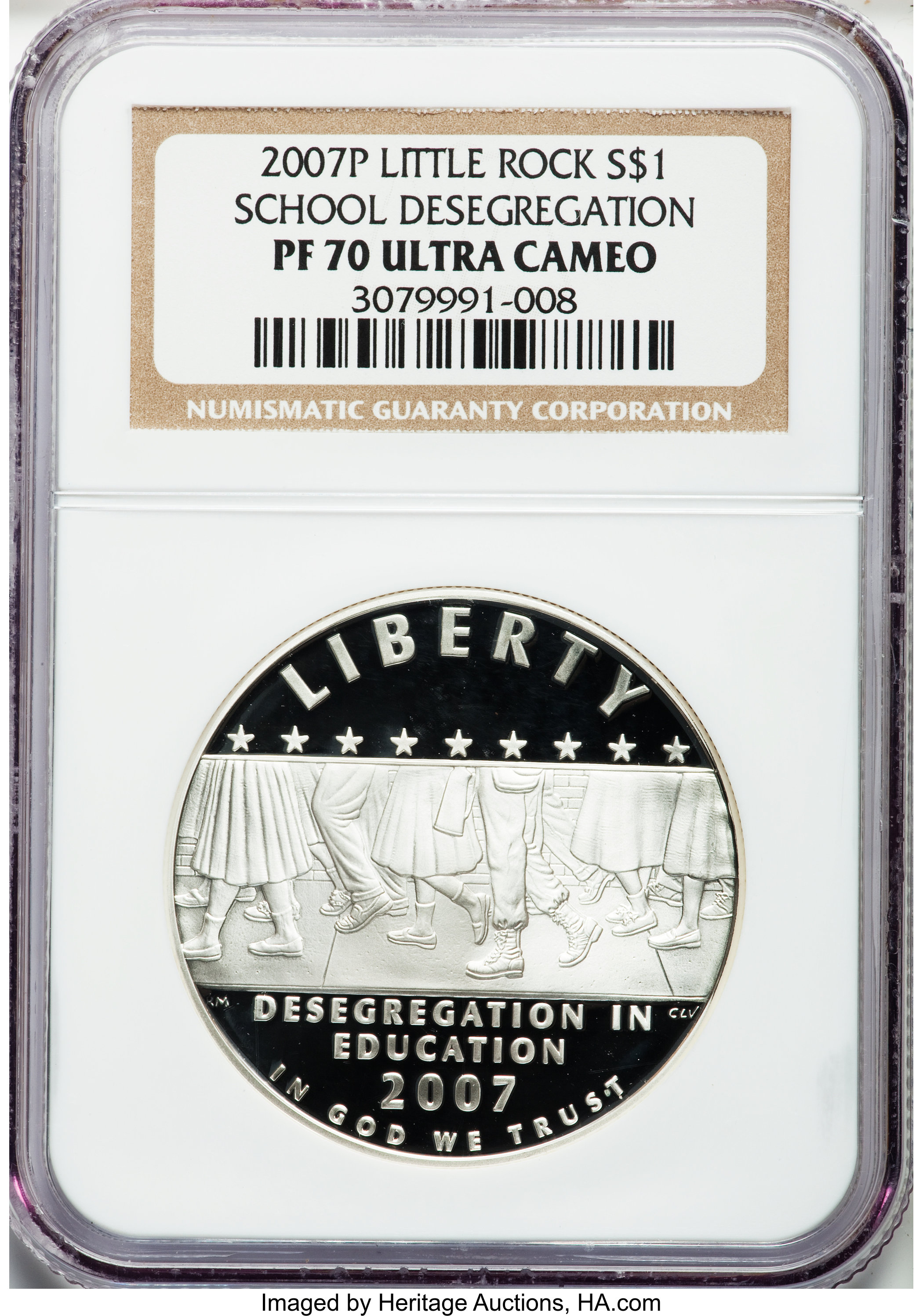 2007-P $1 Little Rock School Desegregation PR70 Ultra Cameo NGC. NGC Census: (1522). PCGS Population (403). Numismedia Wsl...