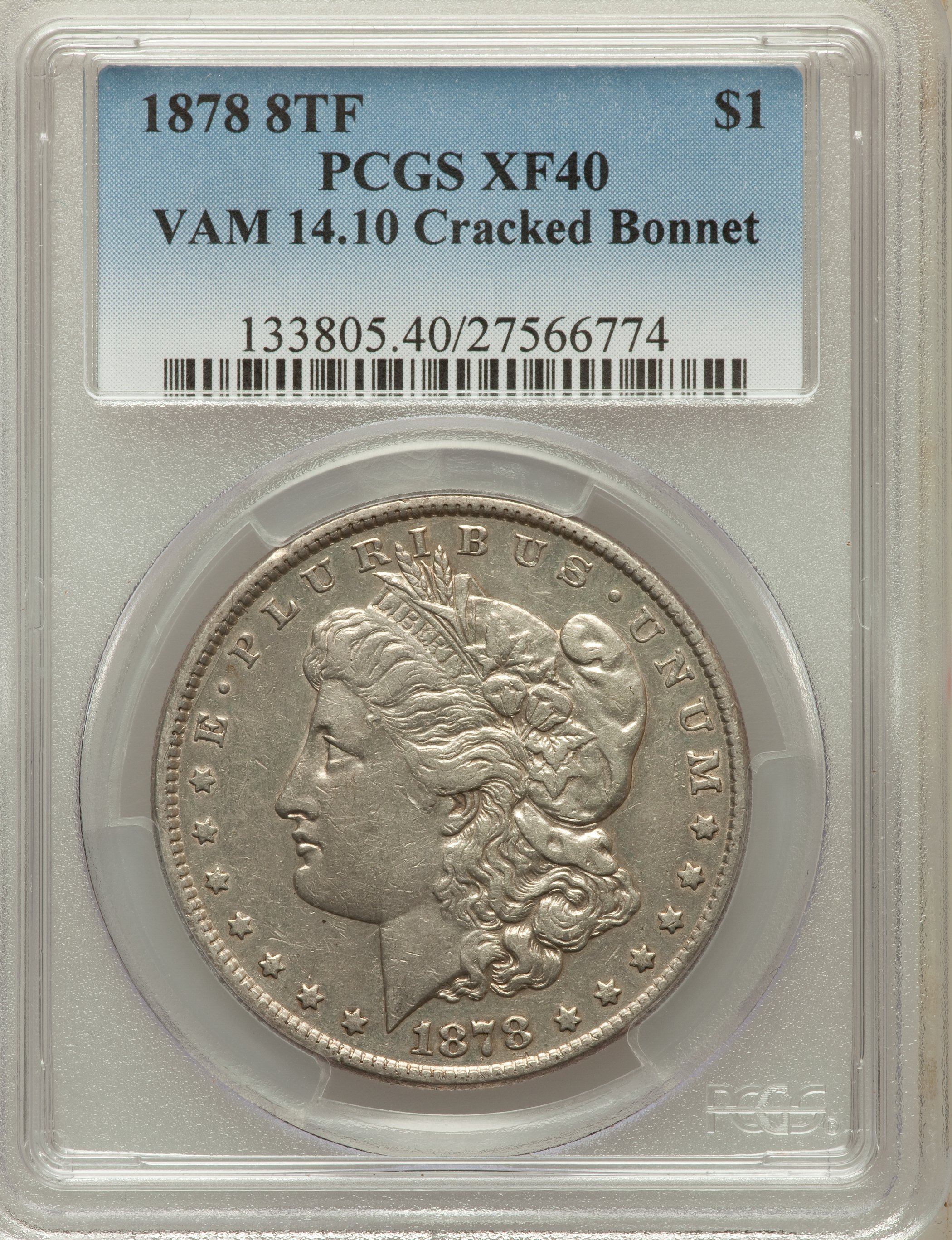 1878 8TF Cracked Bonnet One Dollar VAM 14.10 MS Values | Greysheet