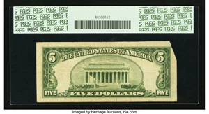 image for: Fr. 1963-K $5 1950B Federal Reserve Pre-Print Foldover Error Note. PCGS Apparent Very Fine 20....